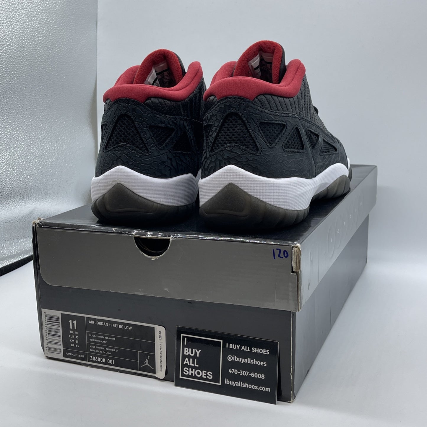 Size 11 - Air Jordan 11 Retro IE 2011 Low Black Charcoal Red (306008-001)
