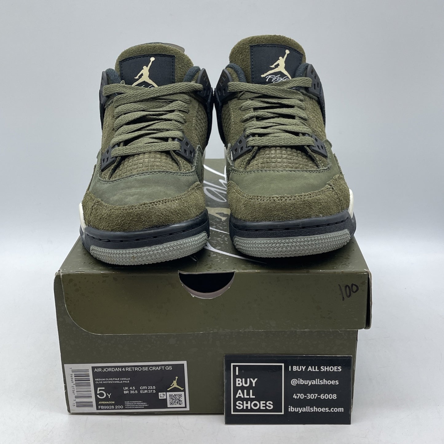 Size 5Y - Jordan 4 SE Retro Low Craft Olive Green Black Suede (FB9928-200)