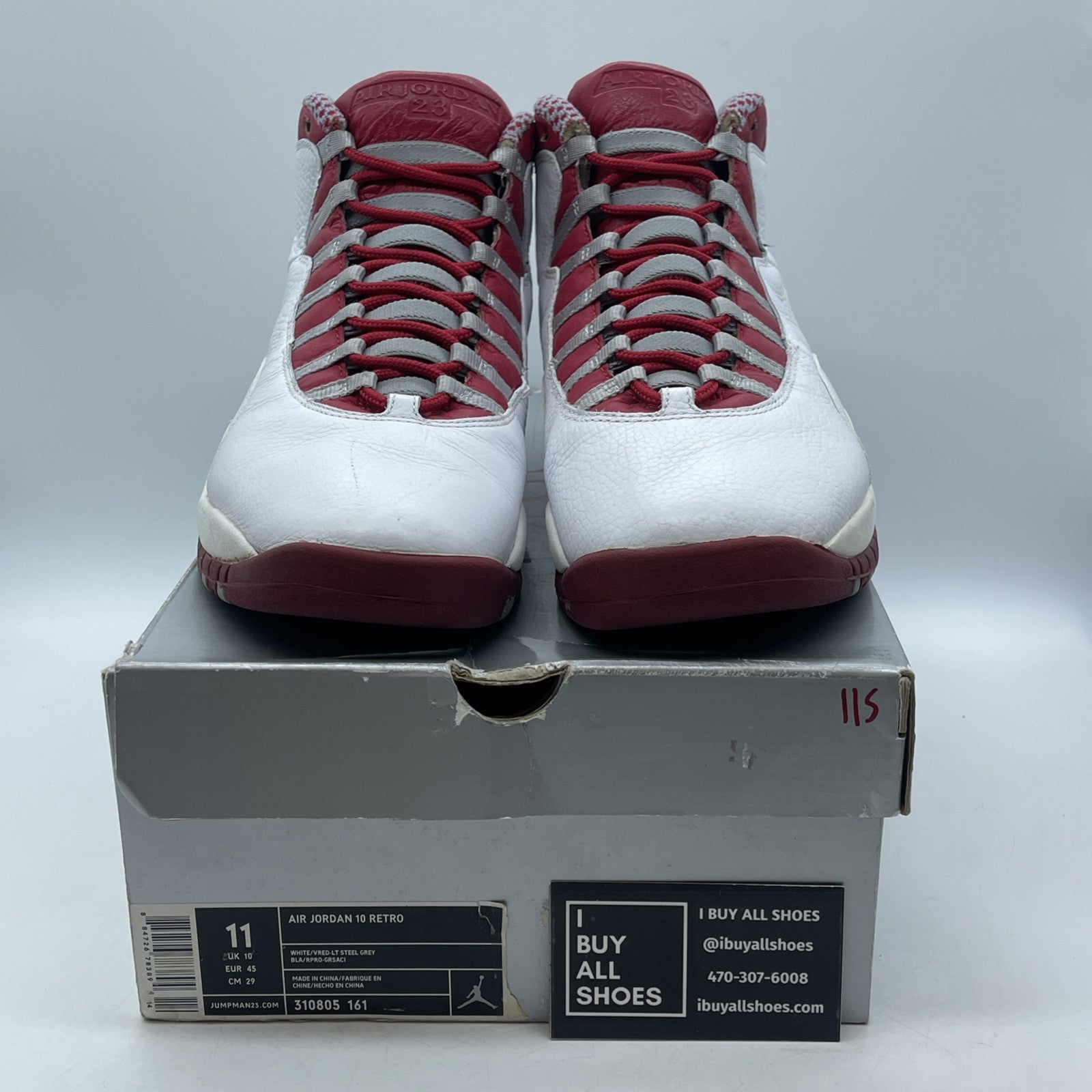 Size 11 - Air Jordan 10 Retro 2005 Red Steel White Leather (310805-161)