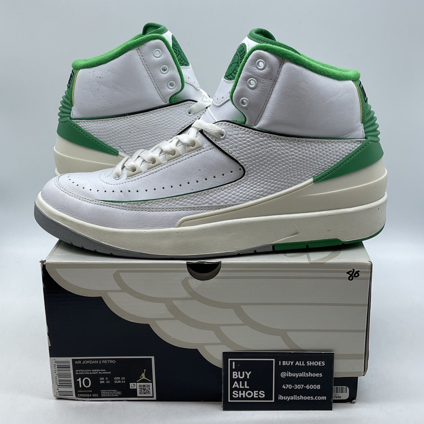 Size 10 - Jordan 2 Retro Lucky Green White Leather (DR8884-103)