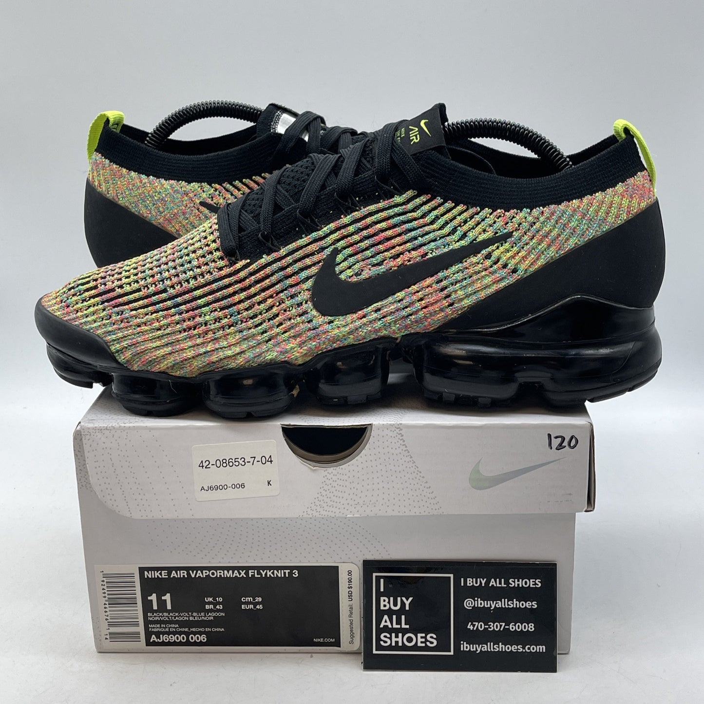 Size 11 - Nike Air VaporMax Flyknit 3 Multi-Color Suede Leather (AJ6900-006)