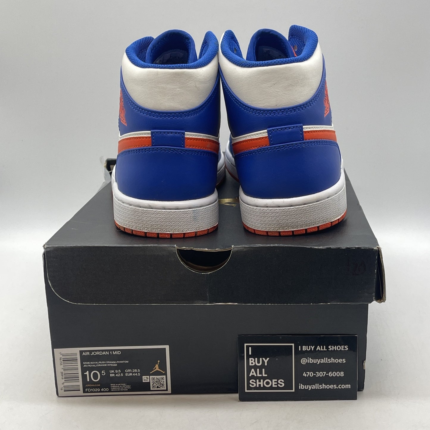 Size 10.5 - Jordan 1 Mid Knicks 2023 Blue White Orange Leather (FD1029-400)