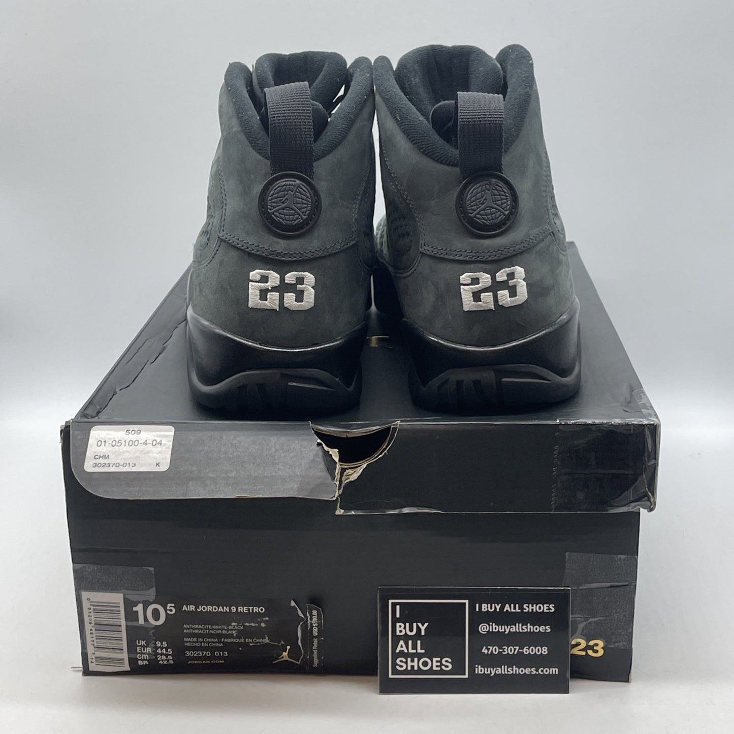 Size 10.5 - Air Jordan 9 Retro Anthracite Grey White Black Suede (302370-013)