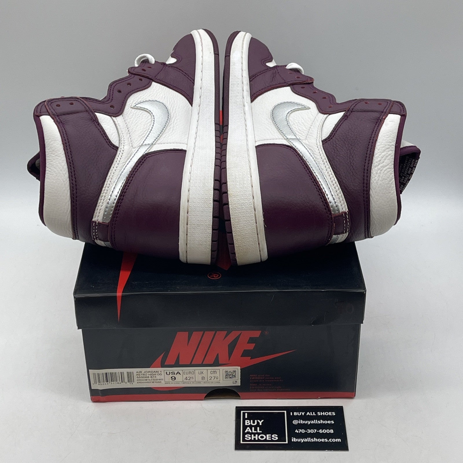 Size 9 - Jordan 1 Retro High OG Bordeaux Purple White Leather (555088-611)