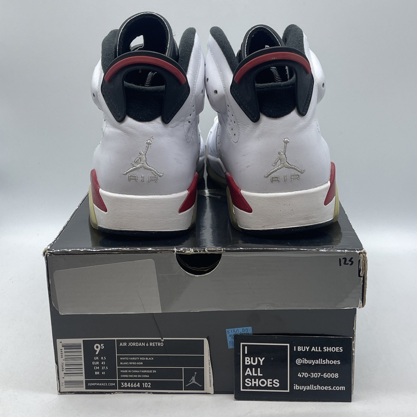 Size 9.5 - Air Jordan 6 Retro Bulls White Red Black Suede Leather (384664-102)