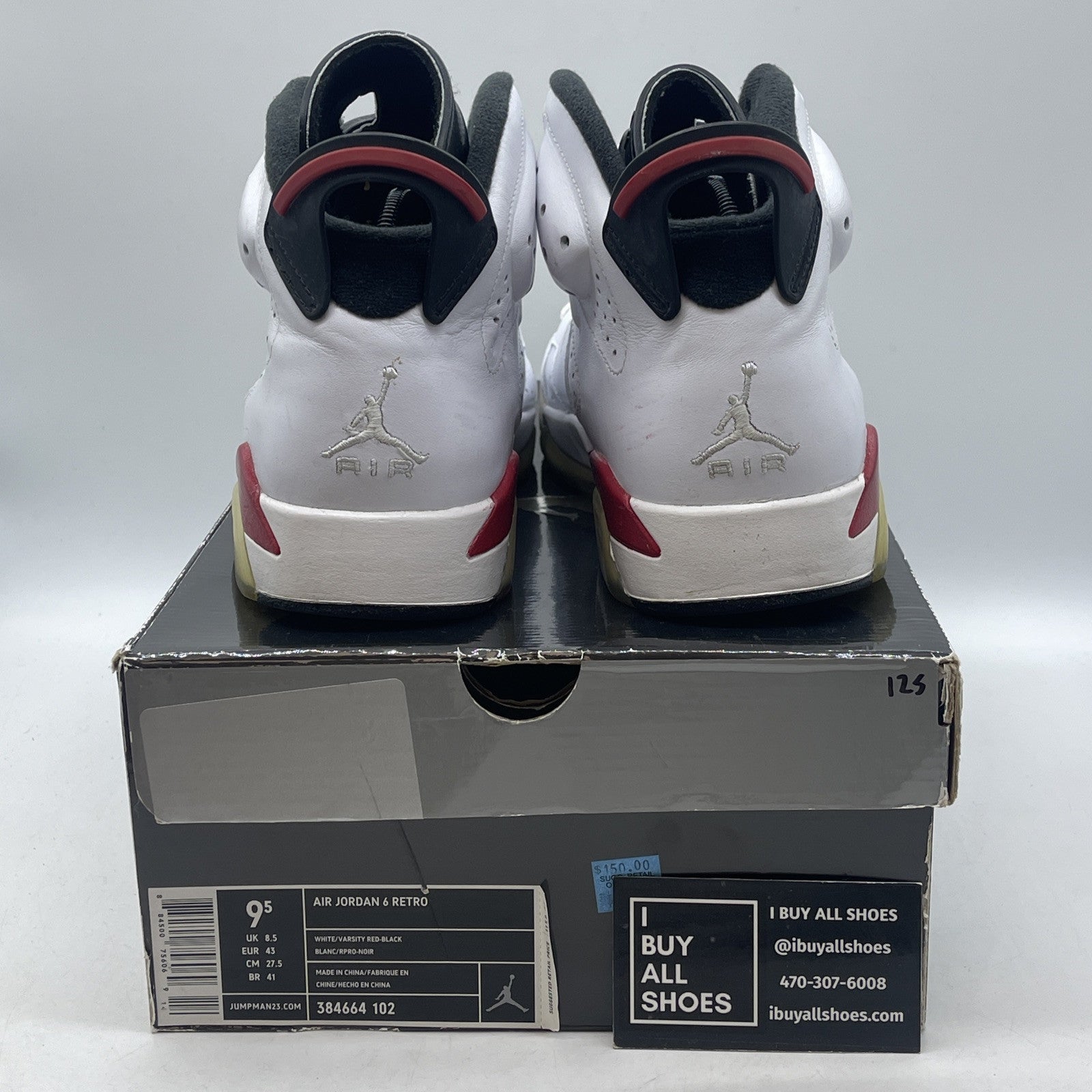 Size 9.5 - Air Jordan 6 Retro Bulls White Red Black Suede Leather (384664-102)