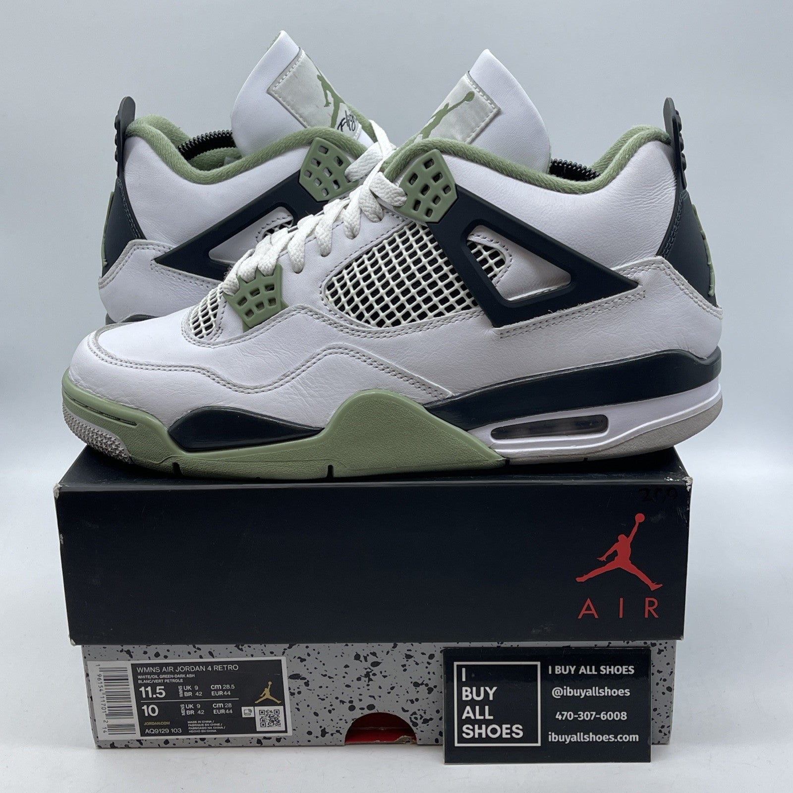 Size 11.5W - Jordan 4 Retro Mid Seafoam Green White Leather (AQ9129-103)