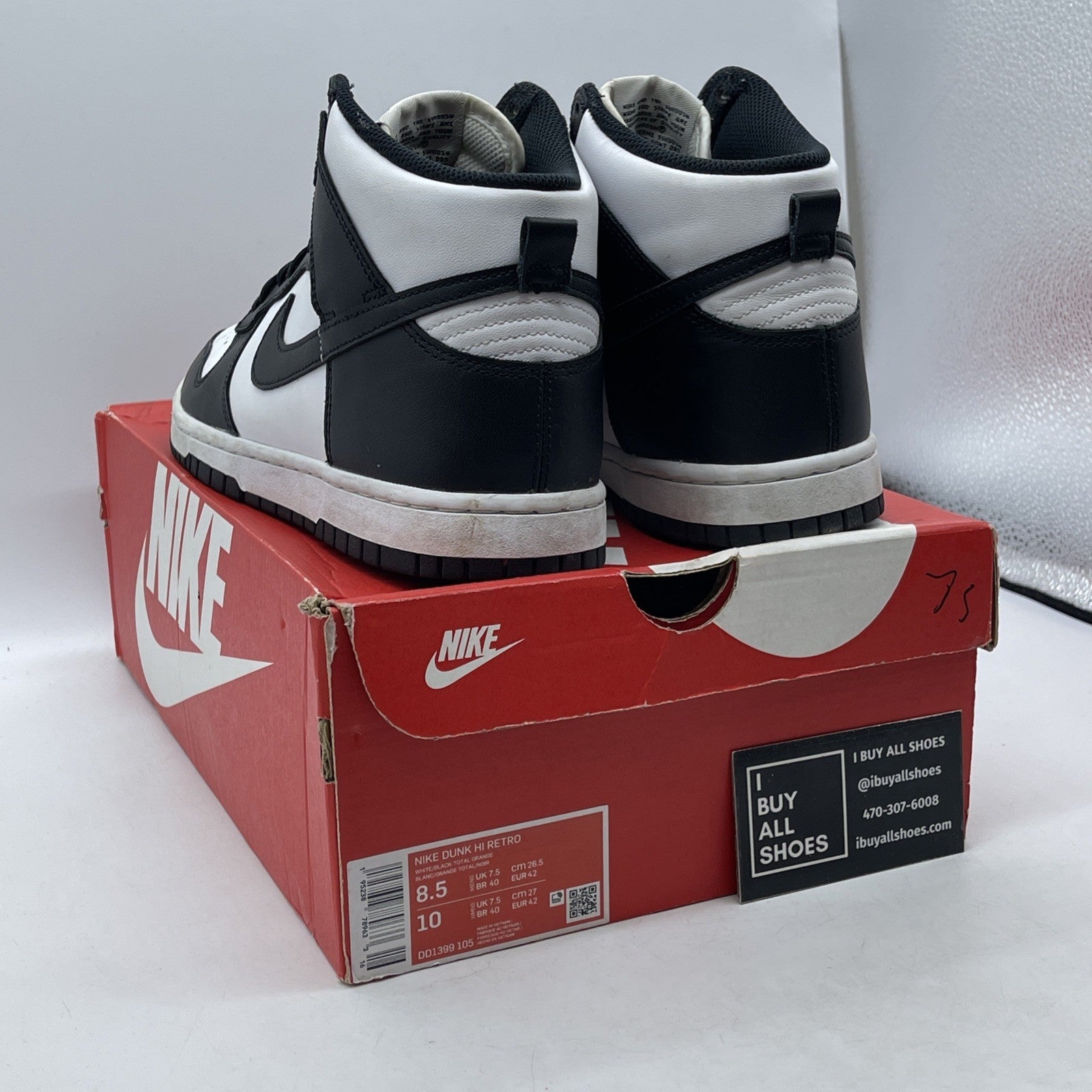 Size 8.5 - Nike Dunk High Black White Leather (DD1399-105)