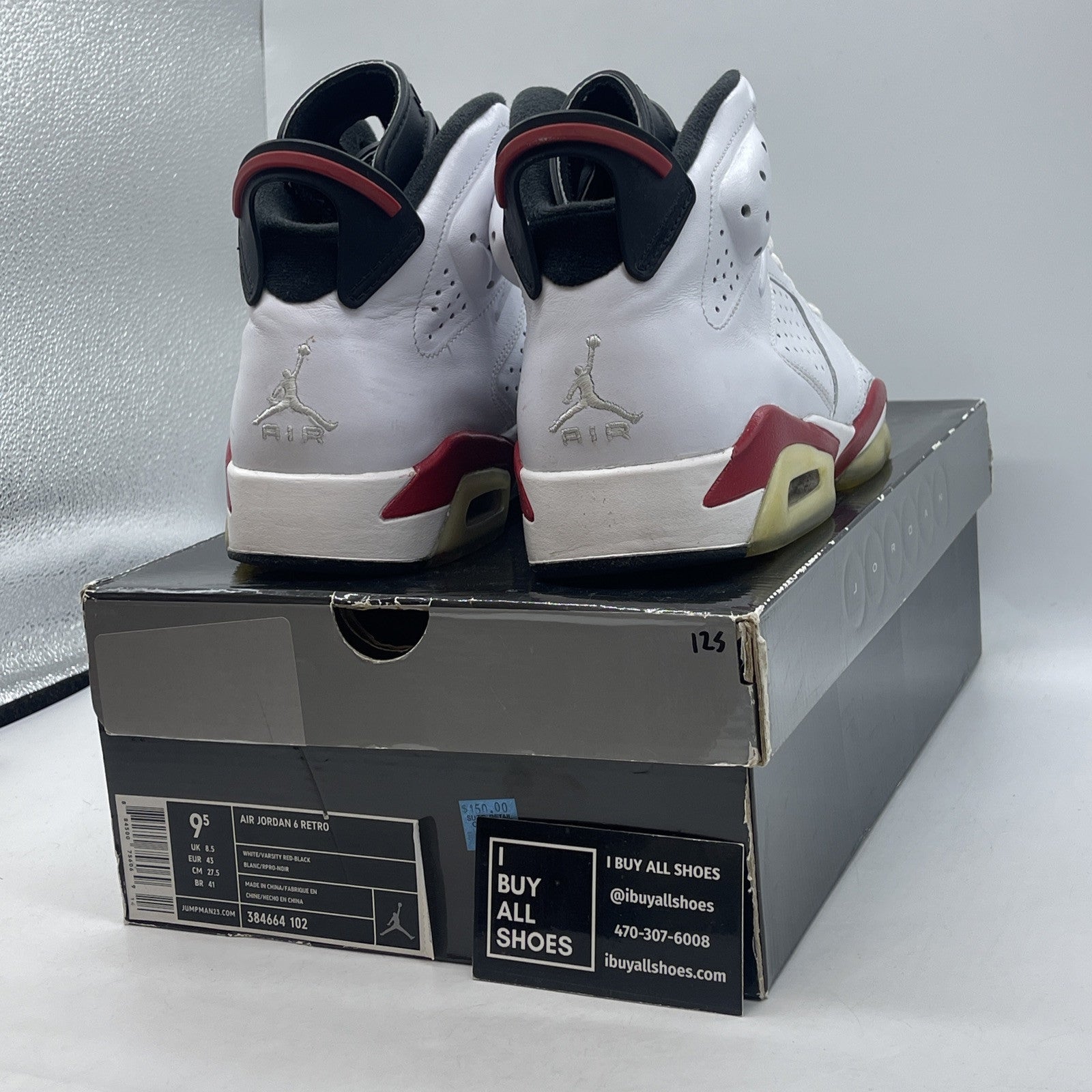 Size 9.5 - Air Jordan 6 Retro Bulls White Red Black Suede Leather (384664-102)