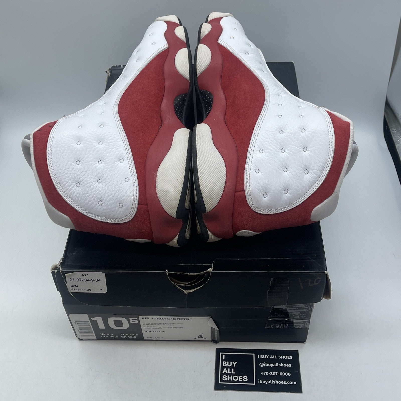 Size 10.5 - Air Jordan 13 Retro 2014 Grey Toe White Red Suede (414571-126)