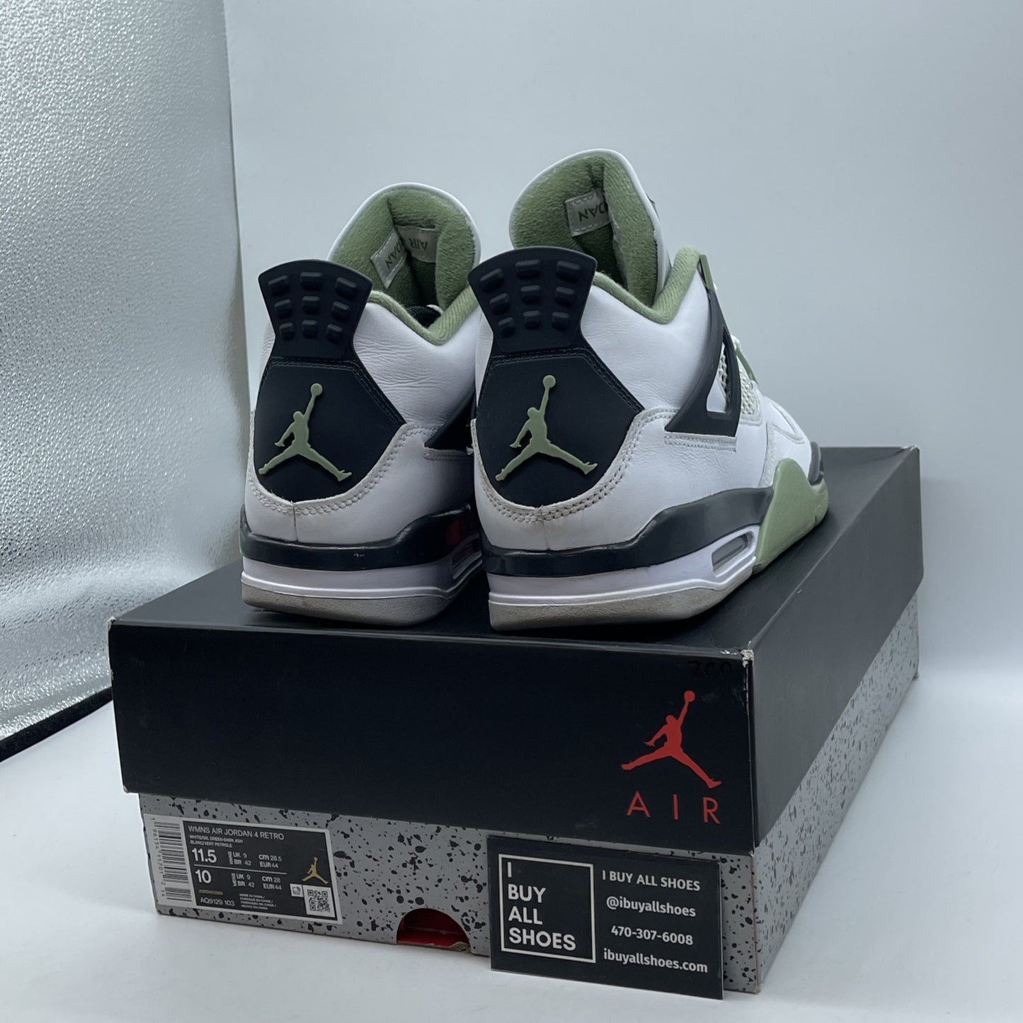 Size 11.5W - Jordan 4 Retro Mid Seafoam Green White Leather (AQ9129-103)
