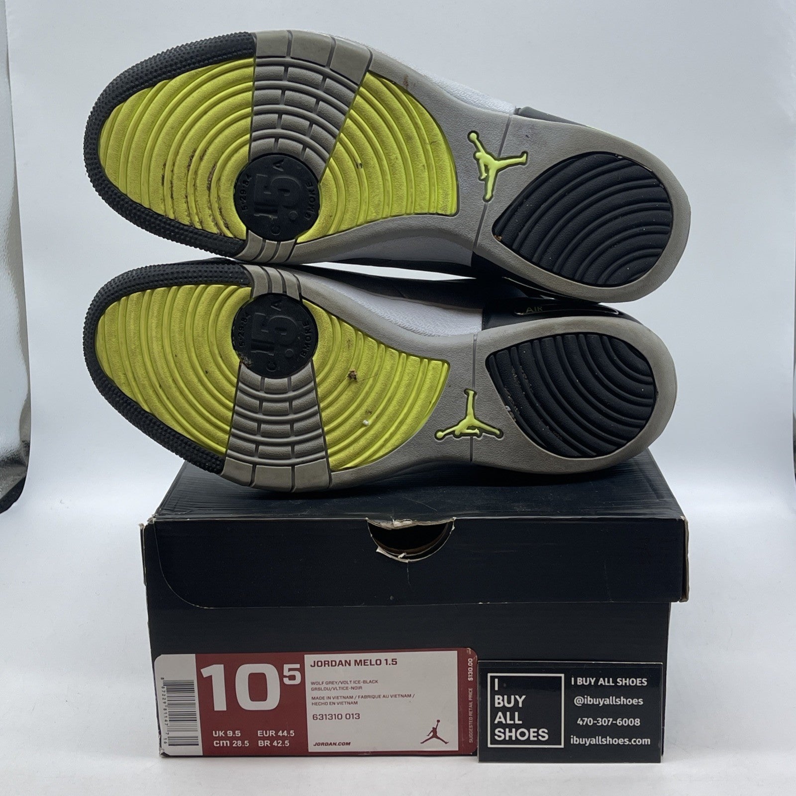 Size 10.5 - Jordan Melo 1.5 Wolf Grey Volt Ice Black Suede Leather (631310-013)