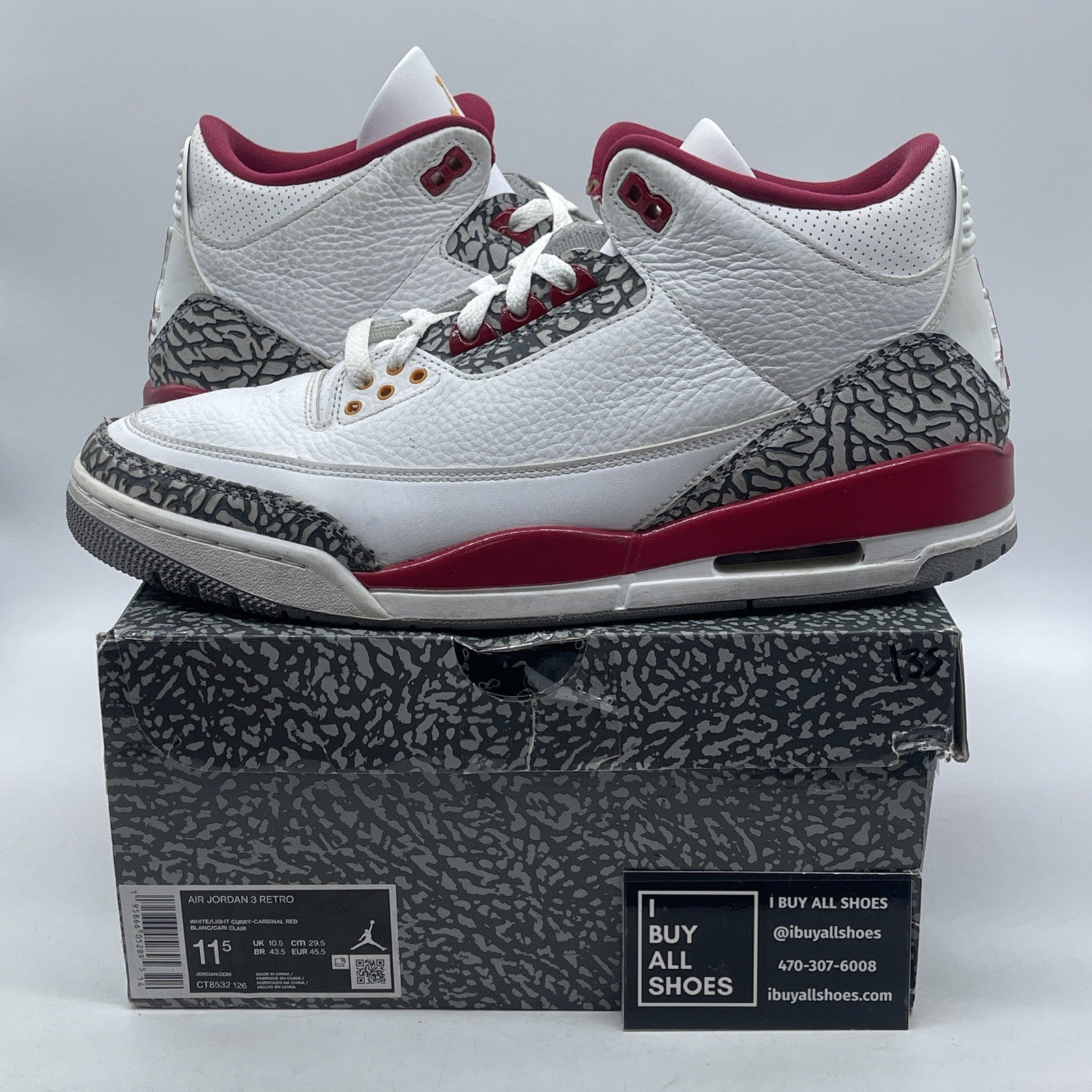 Size 11.5 - Jordan 3 Retro Mid Cardinal Red White Grey Suede (CT8532-126)