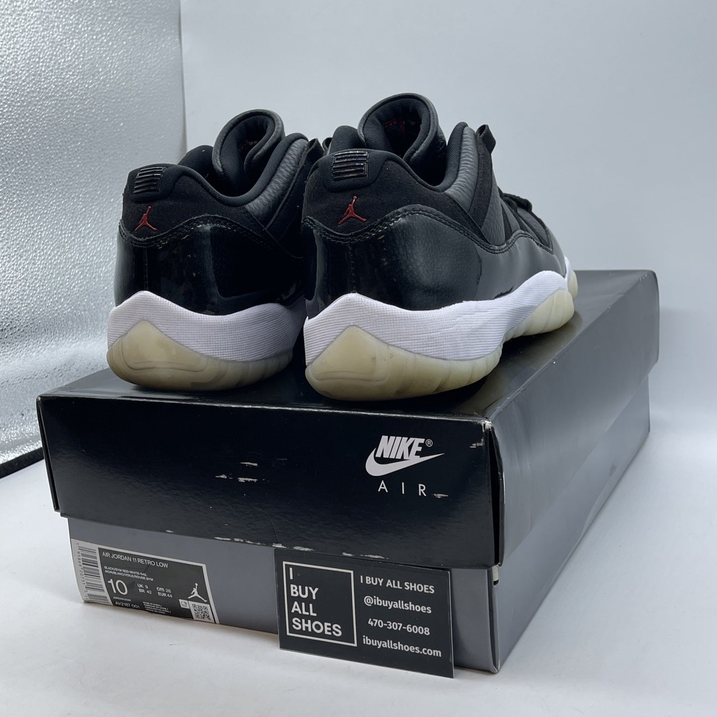 Size 10 - Jordan 11 Retro Low 72-10 Black Grey Red Suede Leather (AV2187-001)