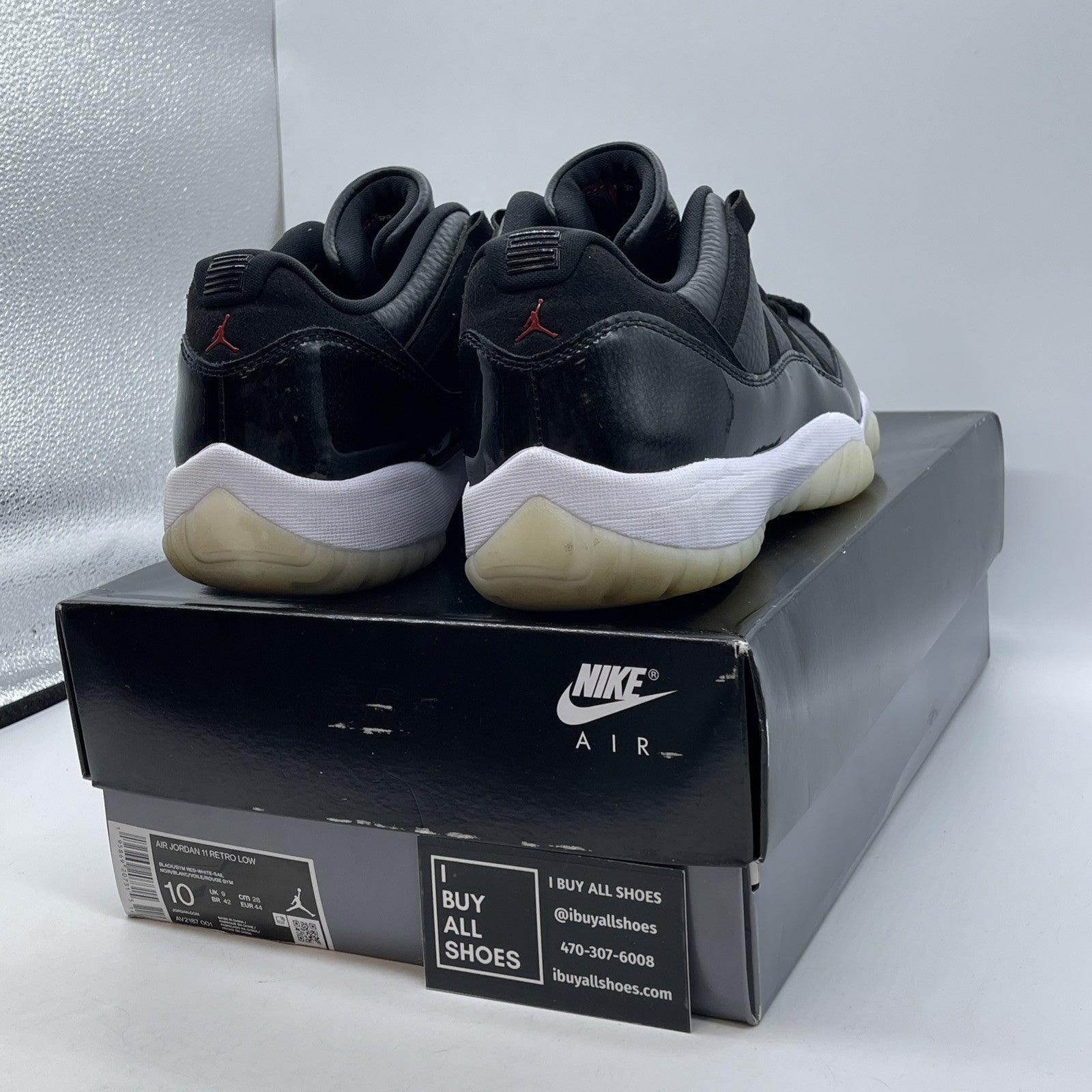 Size 10 - Jordan 11 Retro Low 72-10 Black Grey Red Suede Leather (AV2187-001)