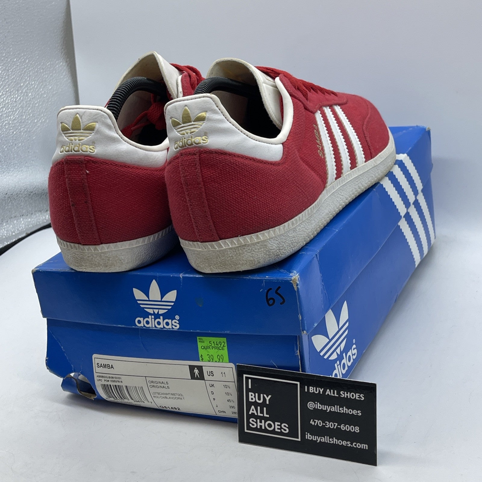 Size 11 - Adidas Originals SAMBA OG Low Top Board Red White Gold Suede (G51492)
