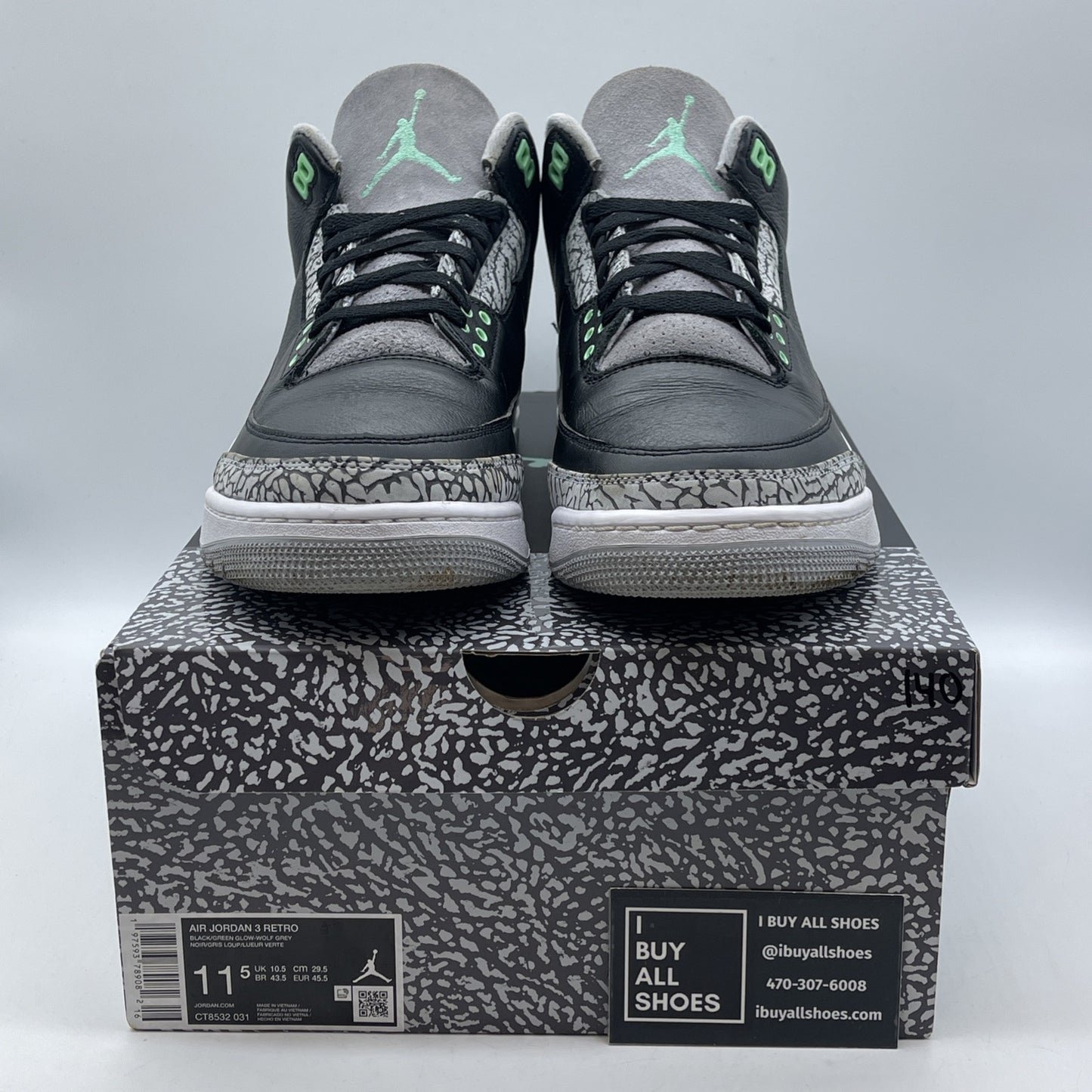 Size 11.5 - Air Jordan 3 Retro Green Glow Grey Suede Leather (CT8532-031)