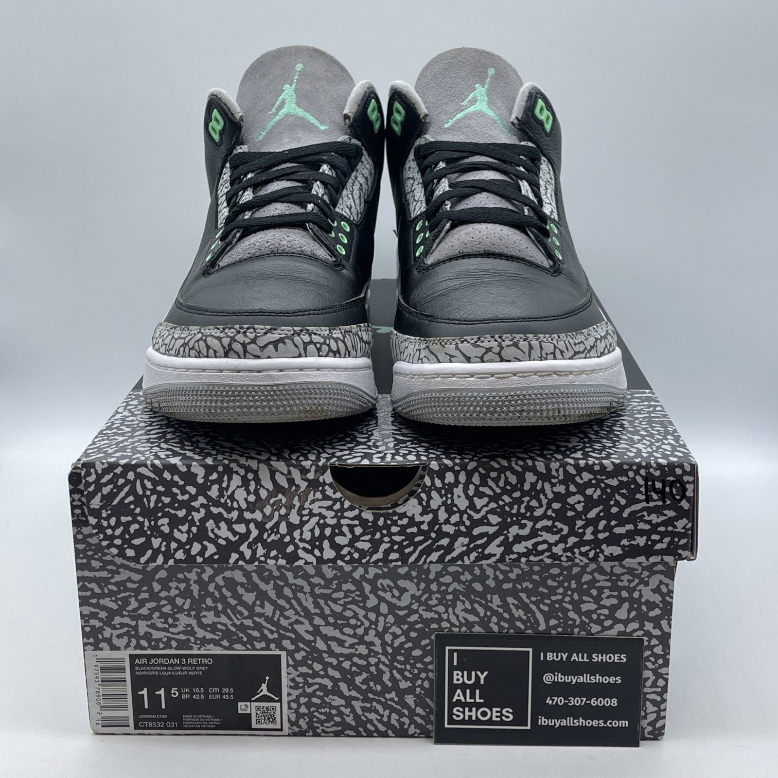 Size 11.5 - Air Jordan 3 Retro Green Glow Grey Suede Leather (CT8532-031)