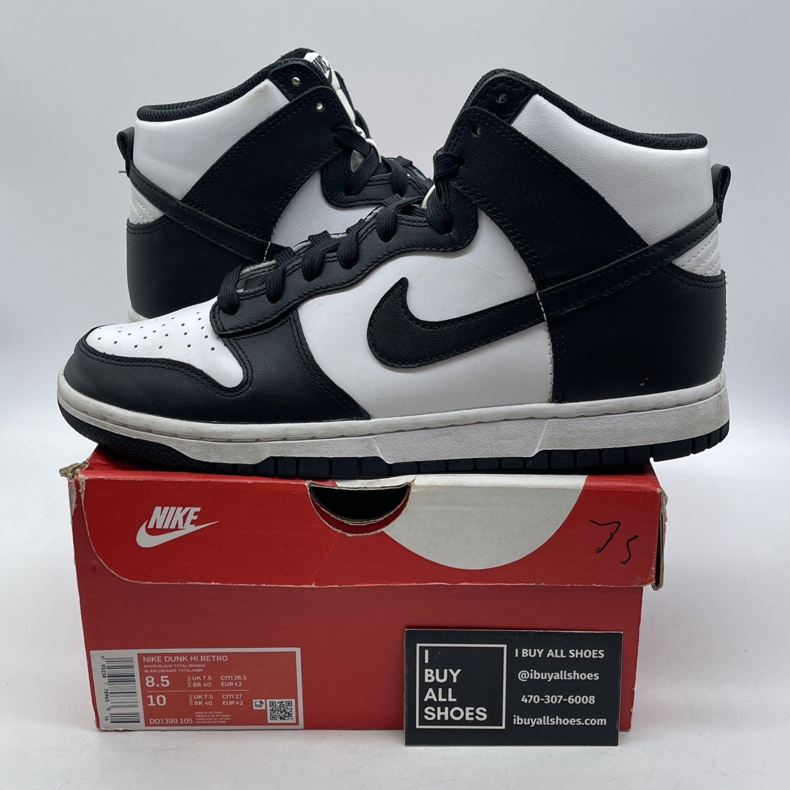 Size 8.5 - Nike Dunk High Black White Leather (DD1399-105)