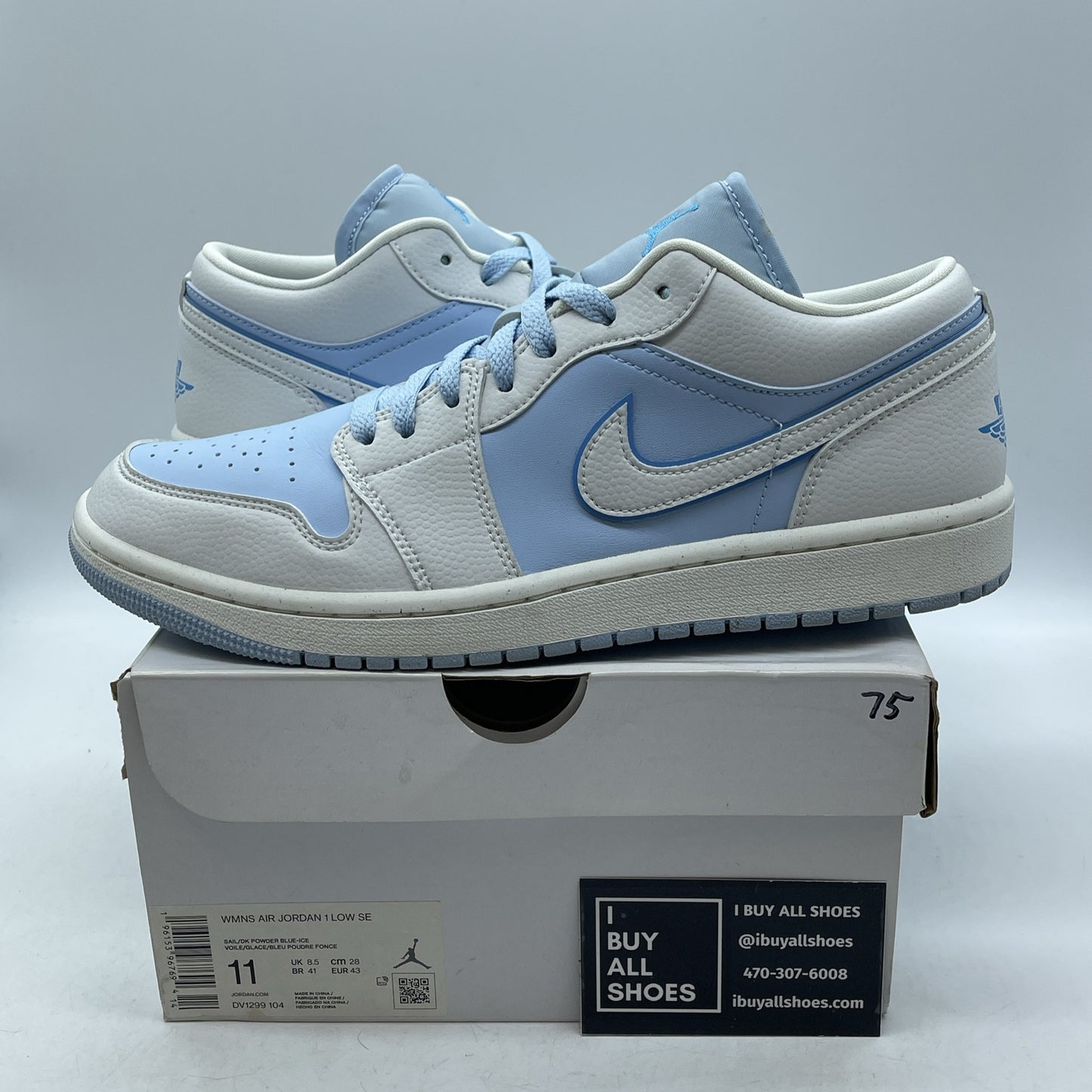 Size 11 - Jordan 1 Low SE Reverse Ice Blue White Suede Leather (DV1299-104)