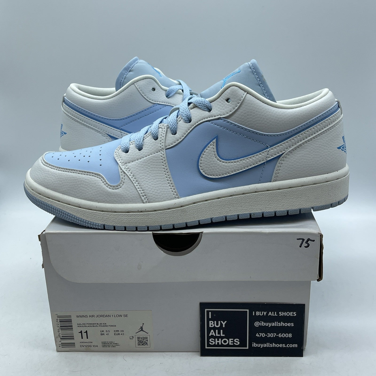 Size 11 - Jordan 1 Low SE Reverse Ice Blue White Suede Leather (DV1299-104)