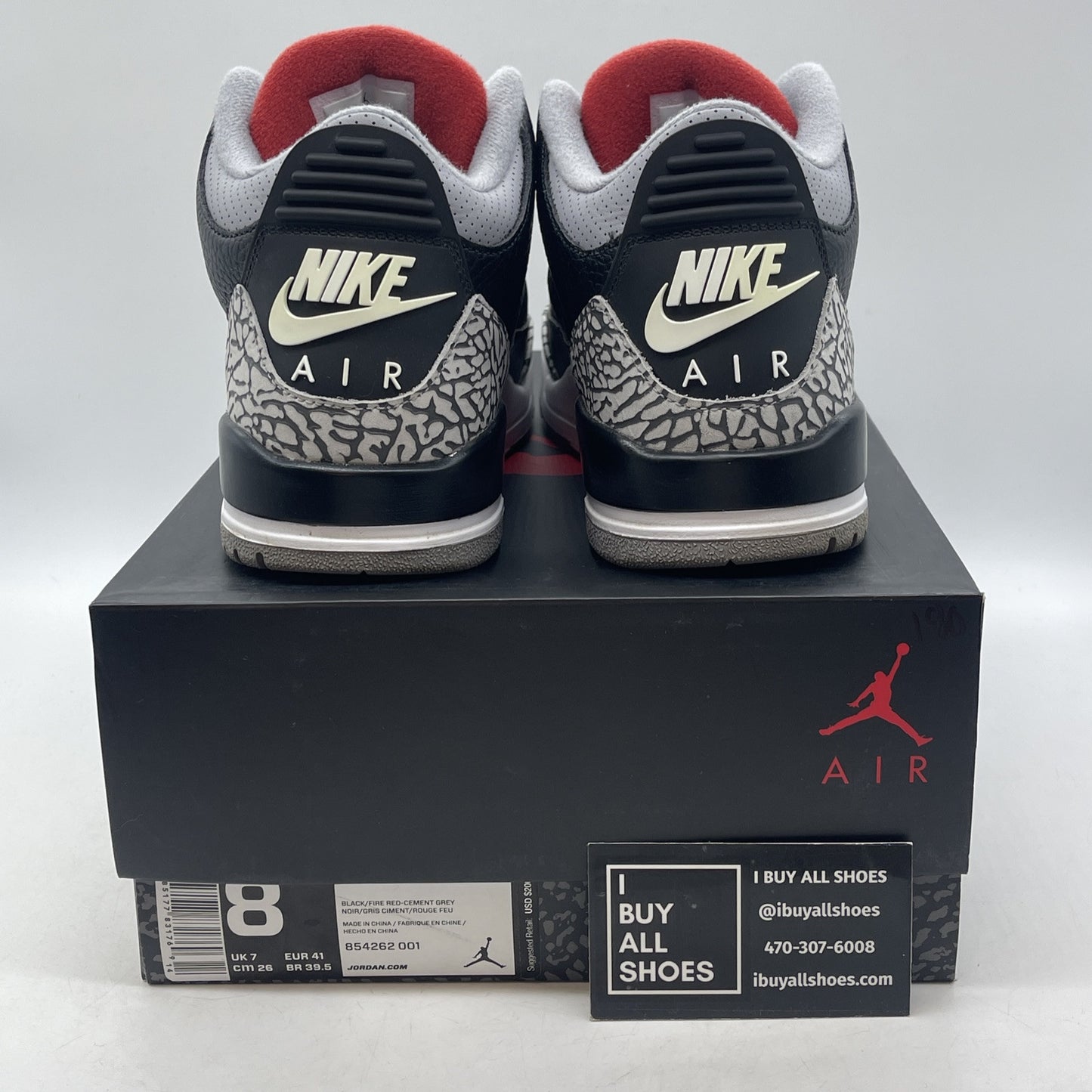 Size 8 - Jordan 3 Retro OG Mid Black Cement Suede Leather (854262-001)