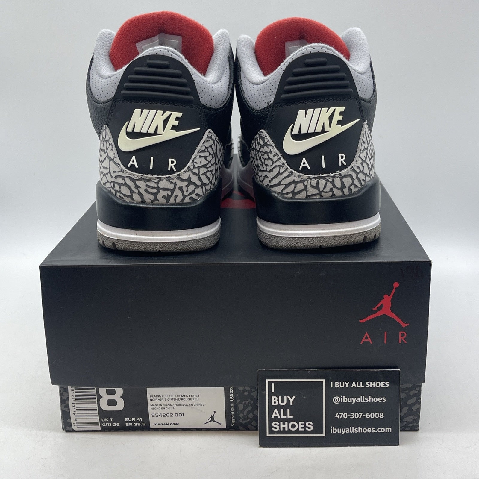 Size 8 - Jordan 3 Retro OG Mid Black Cement Suede Leather (854262-001)