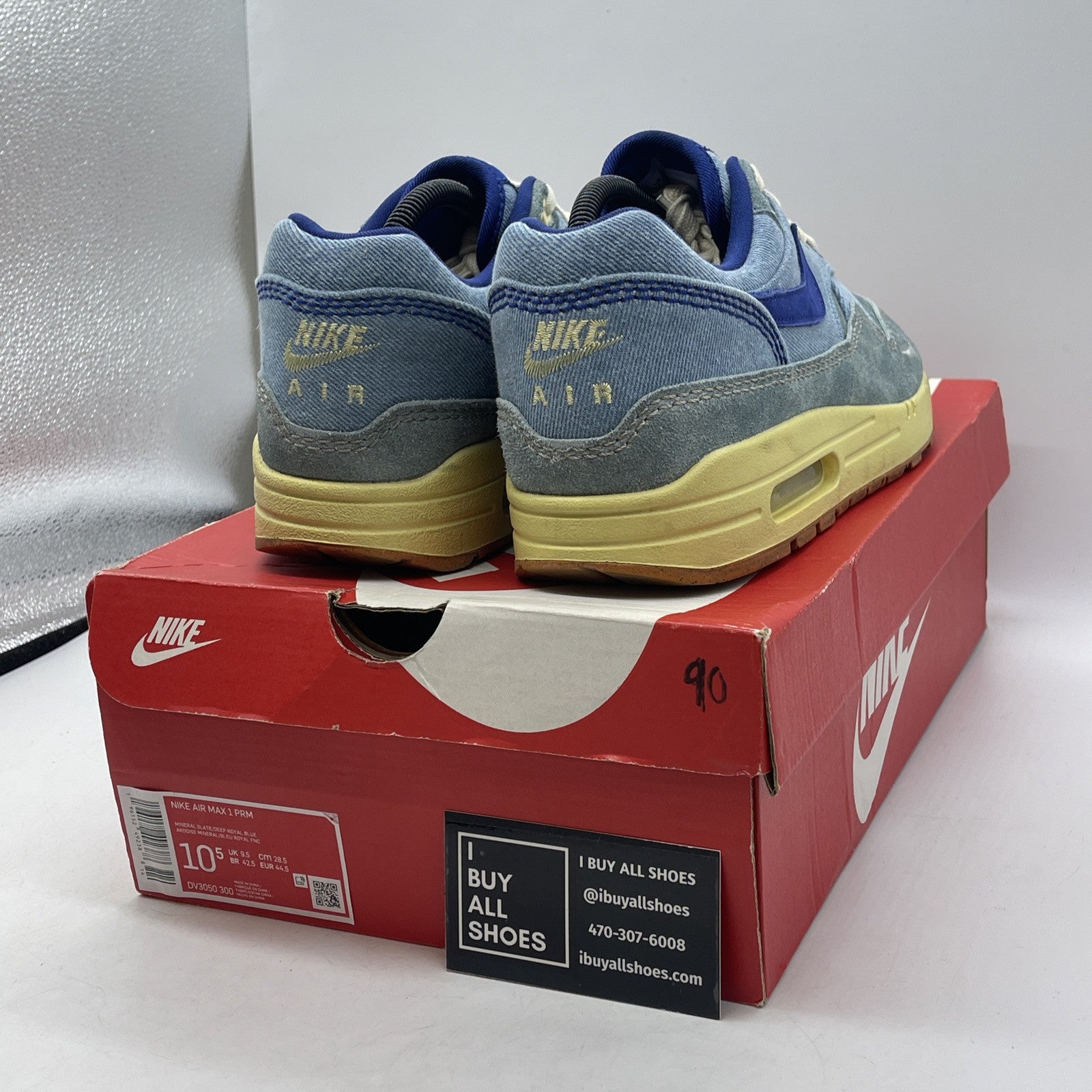 Size 10.5 - Nike Air Max 1 Premium Dirty Denim Blue Suede (DV3050-300(