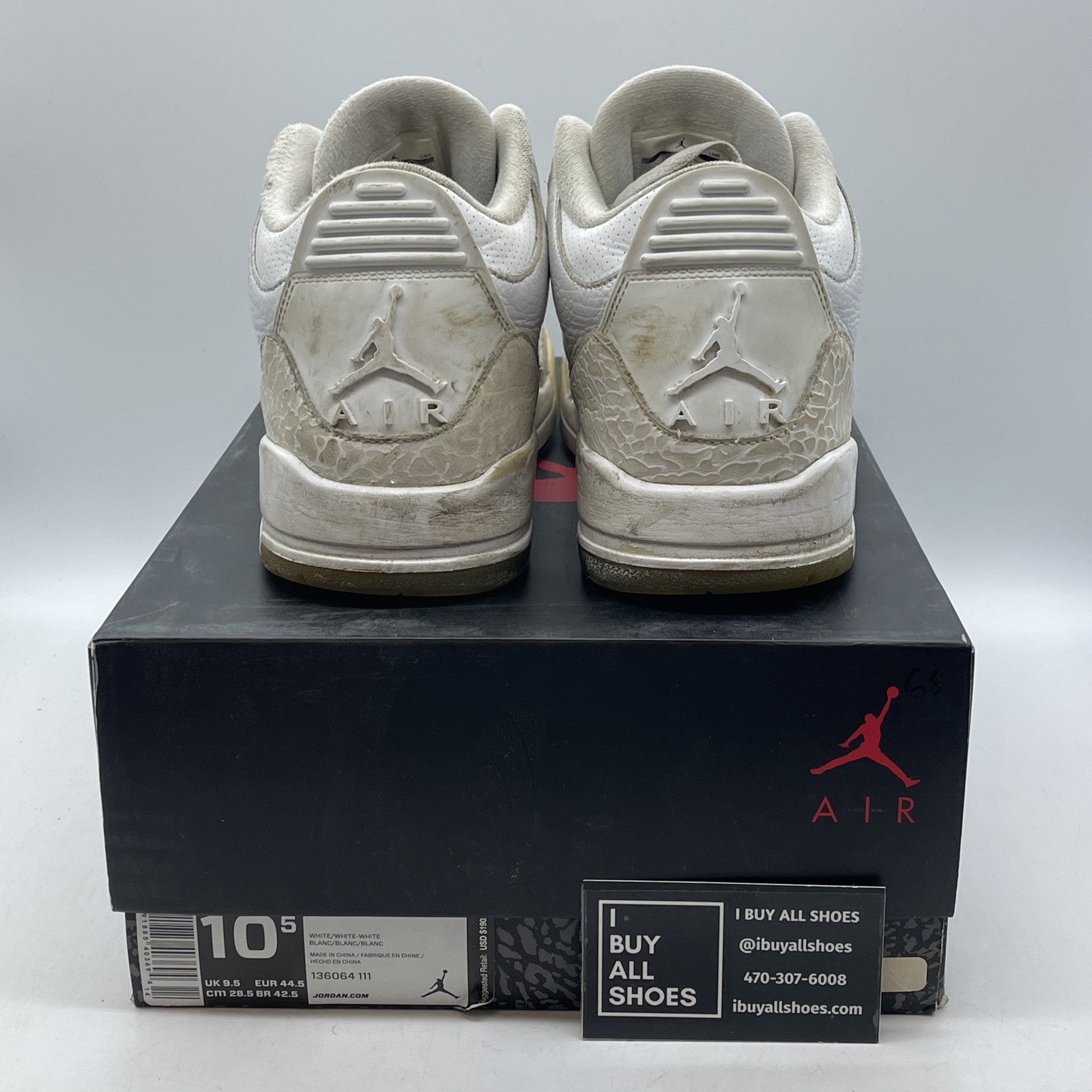 Size 10.5 - Air Jordan 3 Retro Triple White Suede Leather (136064-111)