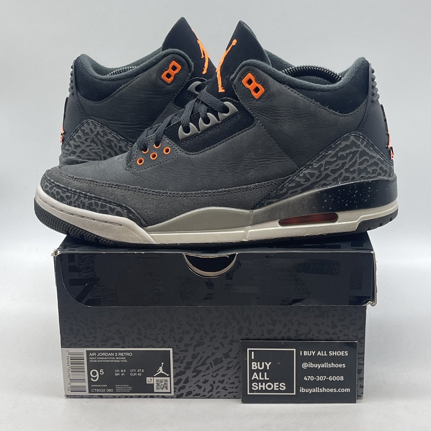 Size 9.5 - Jordan 3 Retro 2023 Mid Fear Black Grey Orange Suede (CT8532-080)