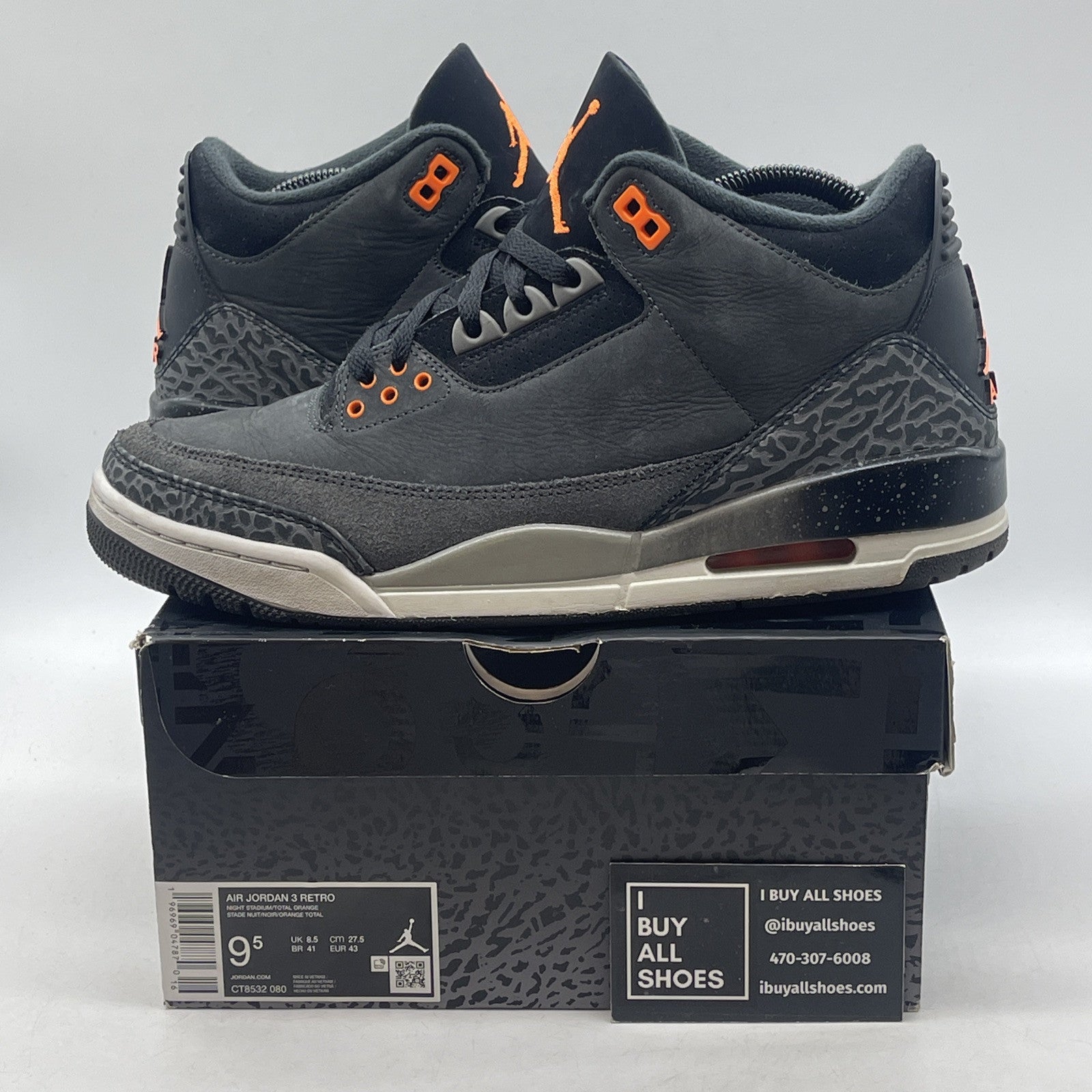 Size 9.5 - Jordan 3 Retro 2023 Mid Fear Black Grey Orange Suede (CT8532-080)