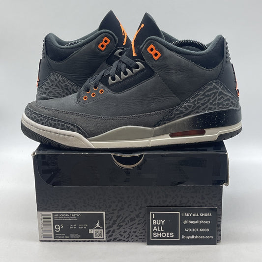 Size 9.5 - Jordan 3 Retro 2023 Mid Fear Black Grey Orange Suede (CT8532-080)