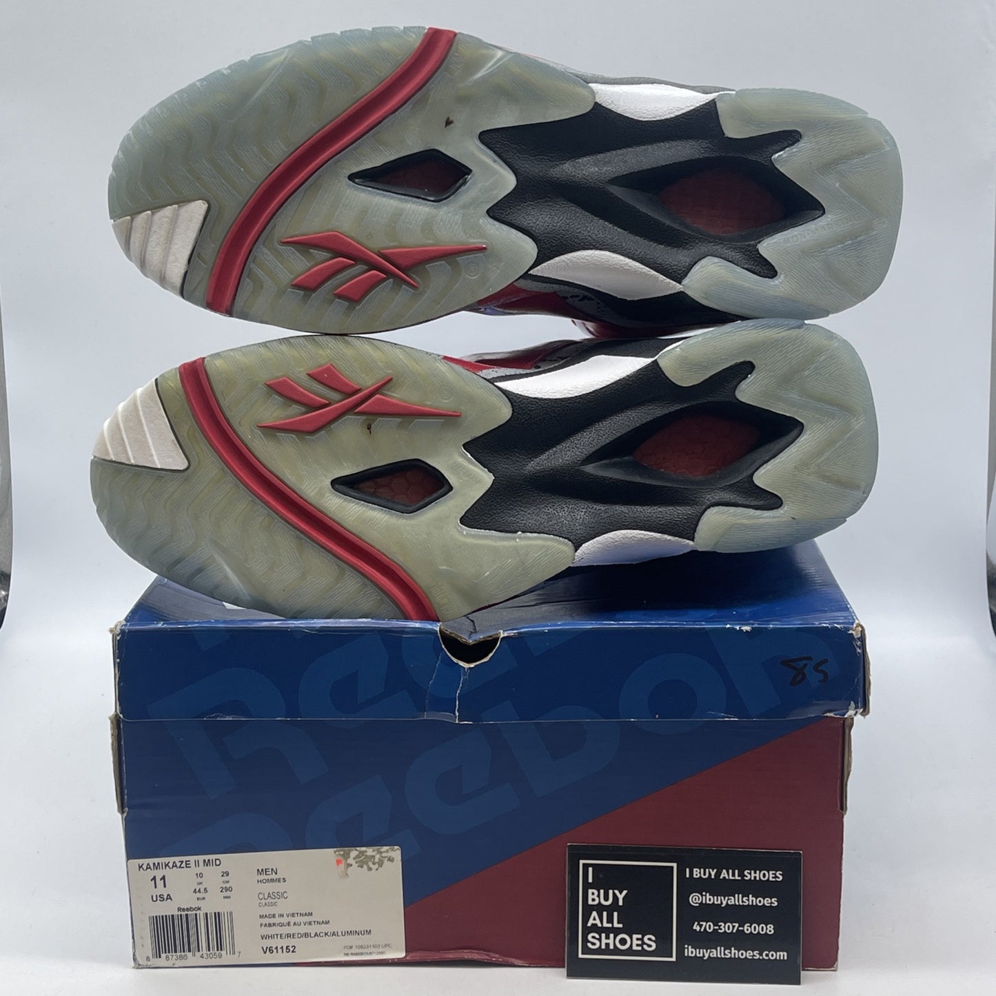 Size 11 - Reebok Kamikaze 2 Cement Trail Blazers White Suede Leather  (V61152)