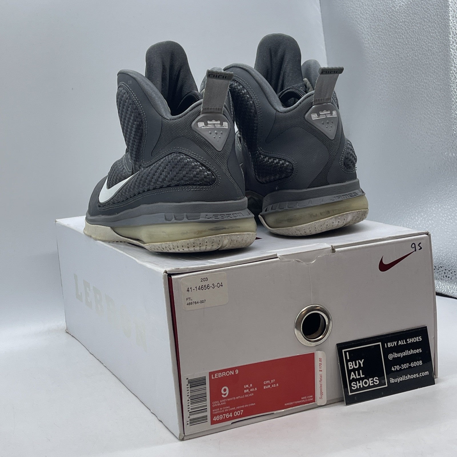 Size 9 - Nike LeBron 9 Cool Grey White Suede Leather (469764-007)