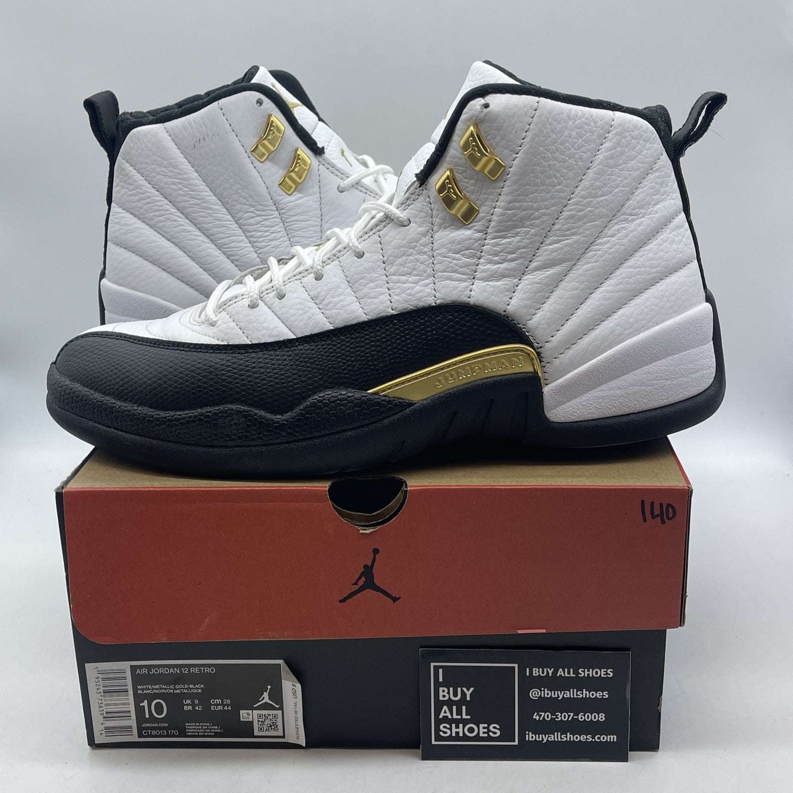 Size 10 - Jordan 12 Royalty White Black Gold Suede (CT8013-170)