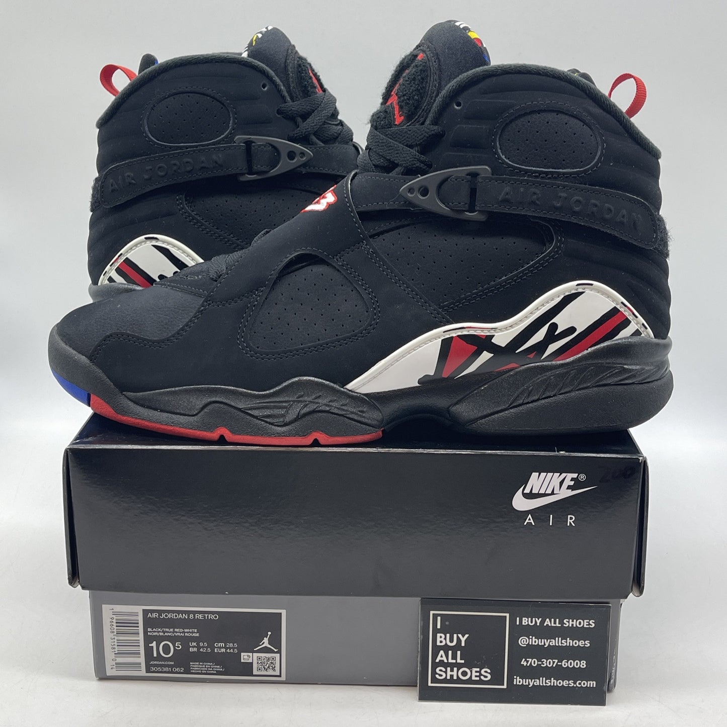 Size 10.5 - Jordan 8 Retro Mid Playoff Red White Black Suede (305381-062)