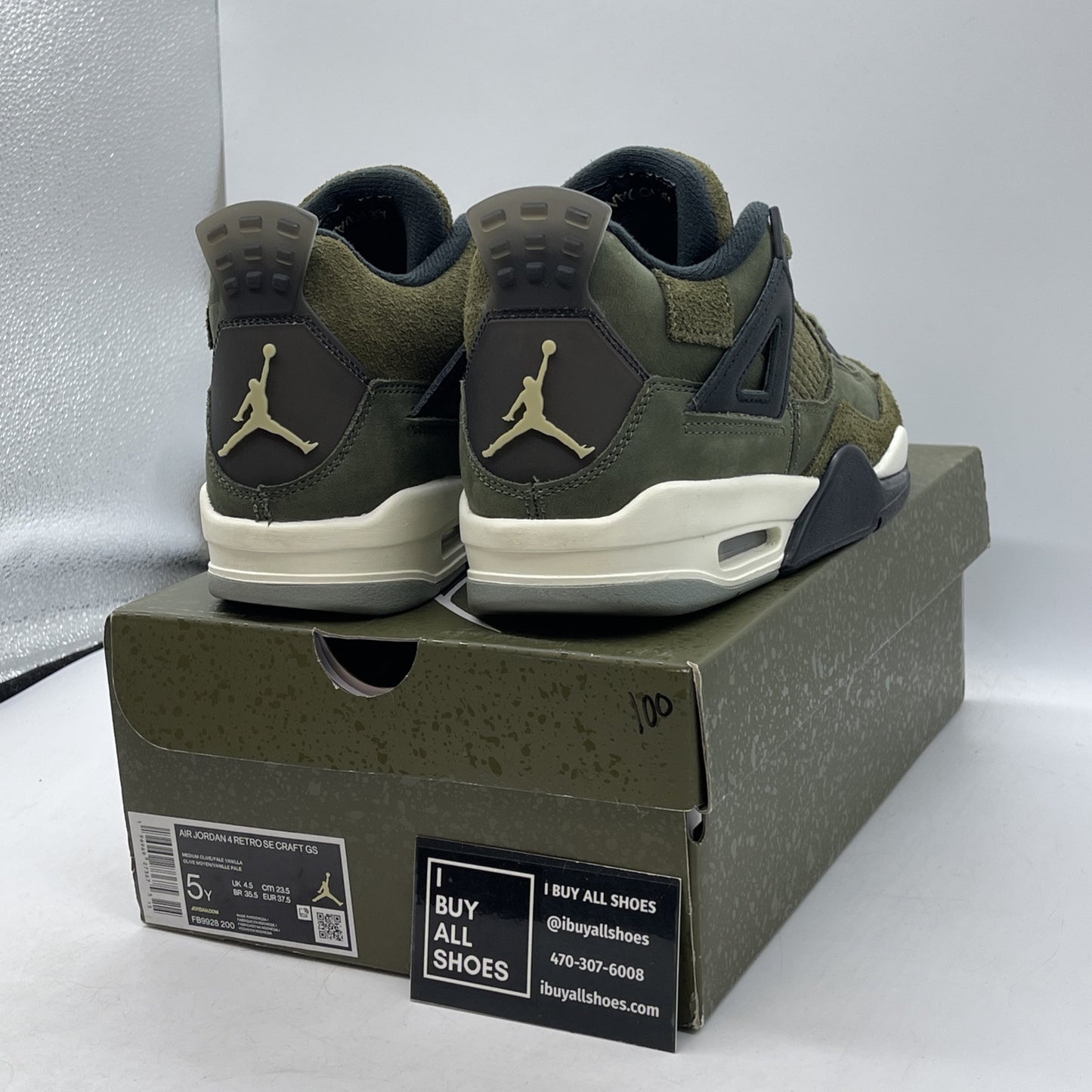 Size 5Y - Jordan 4 SE Retro Low Craft Olive Green Black Suede (FB9928-200)