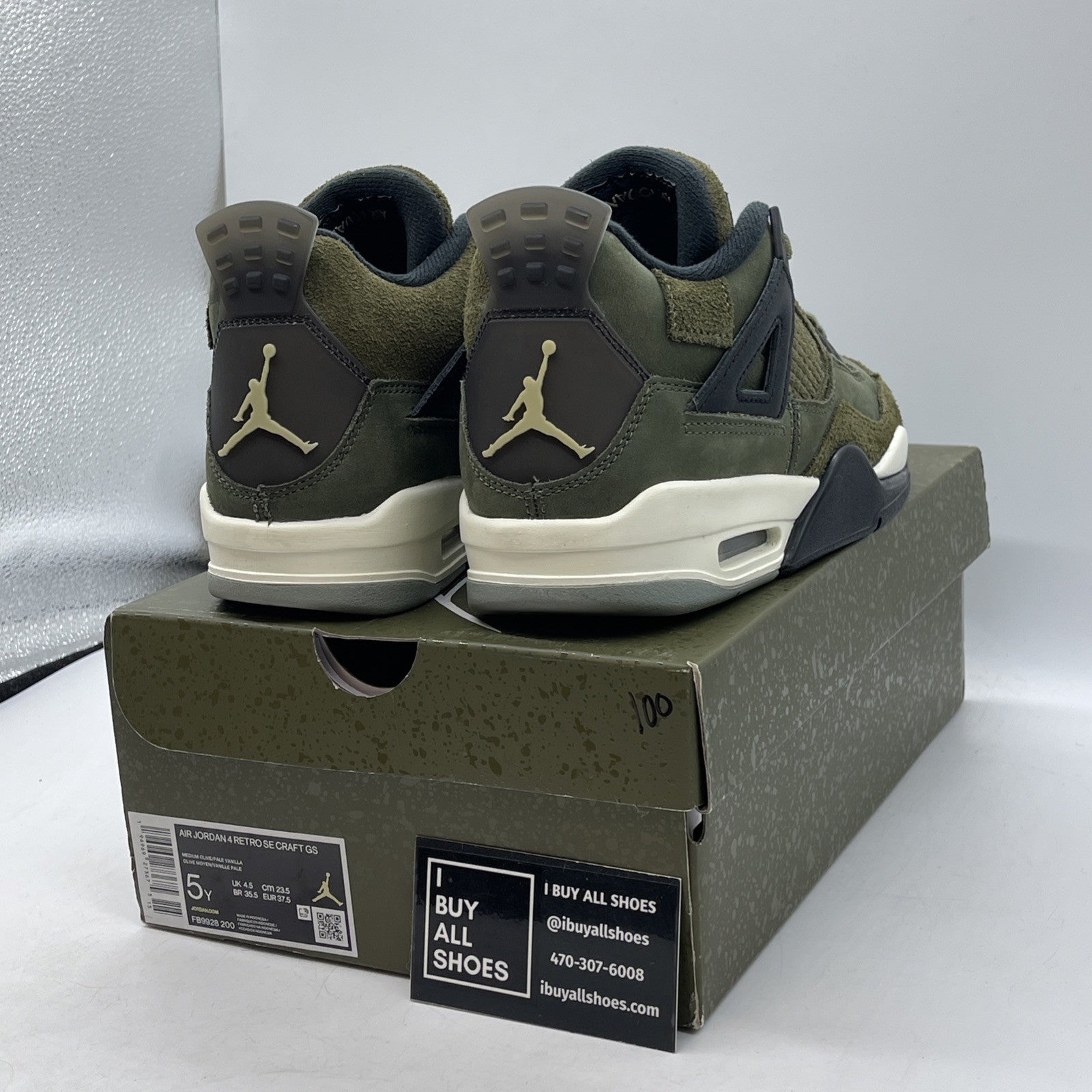 Size 5Y - Jordan 4 SE Retro Low Craft Olive Green Black Suede (FB9928-200)