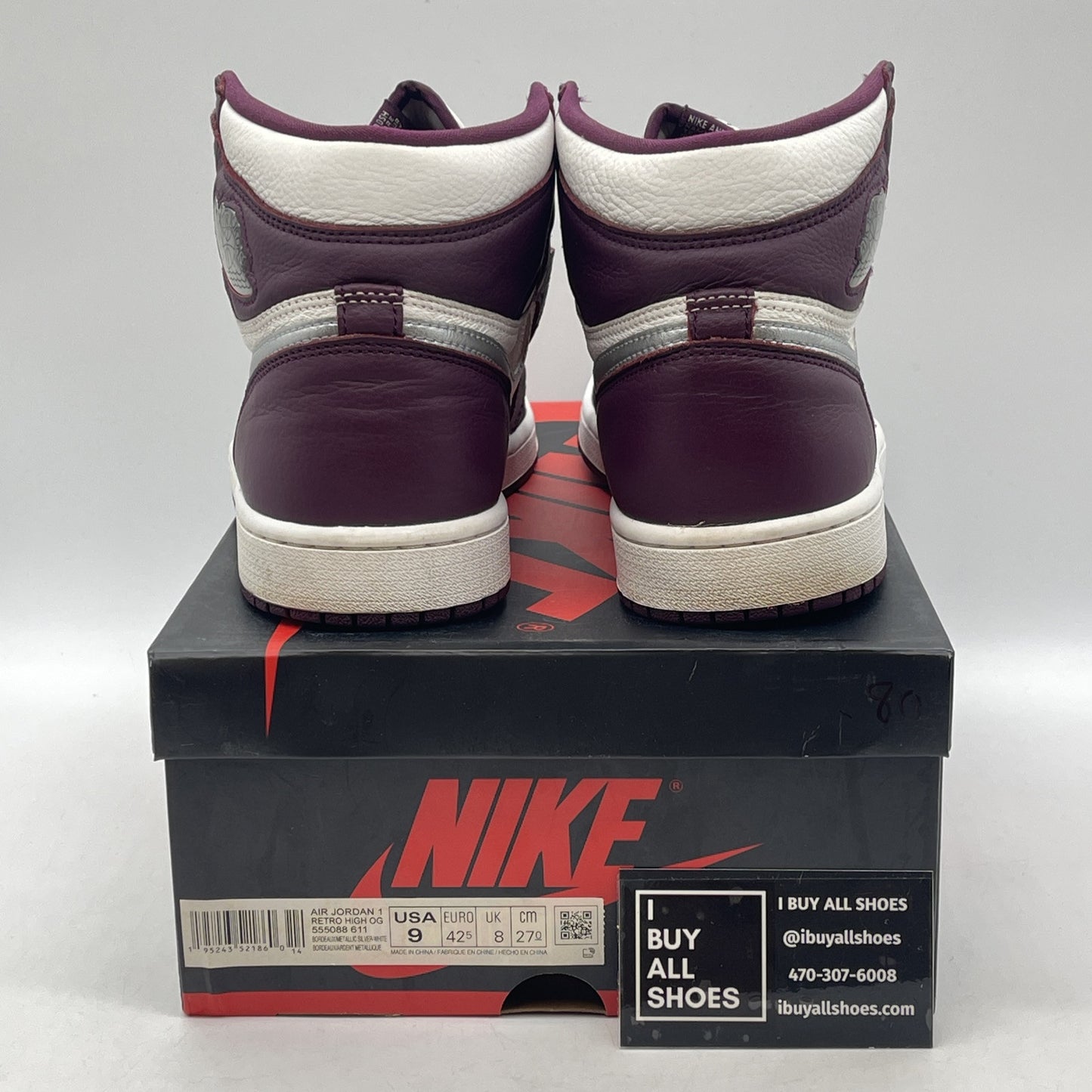 Size 9 - Jordan 1 Retro High OG Bordeaux Purple White Leather (555088-611)