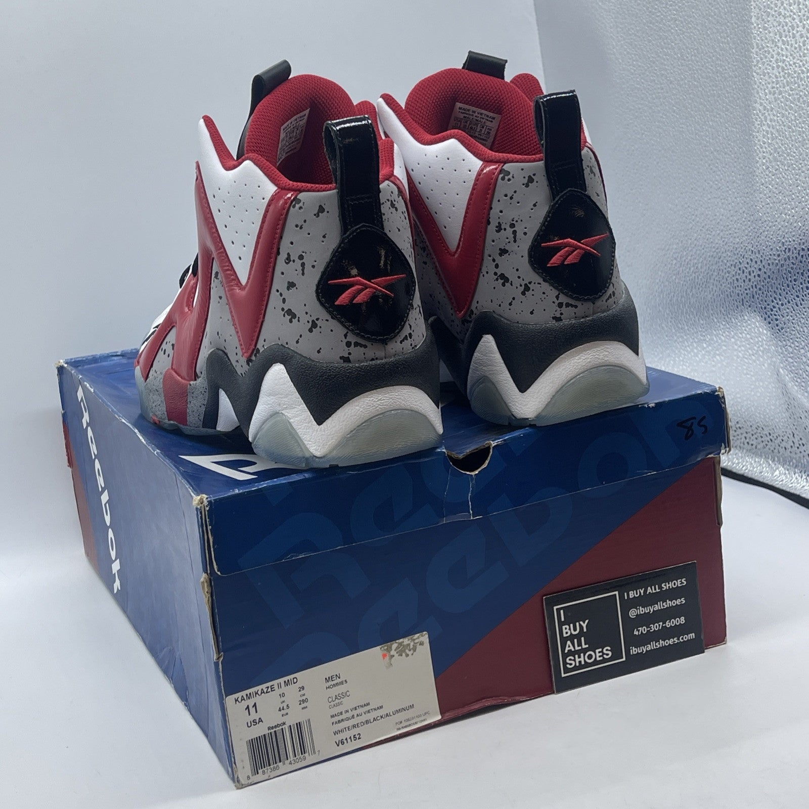 Size 11 - Reebok Kamikaze 2 Cement Trail Blazers White Suede Leather  (V61152)