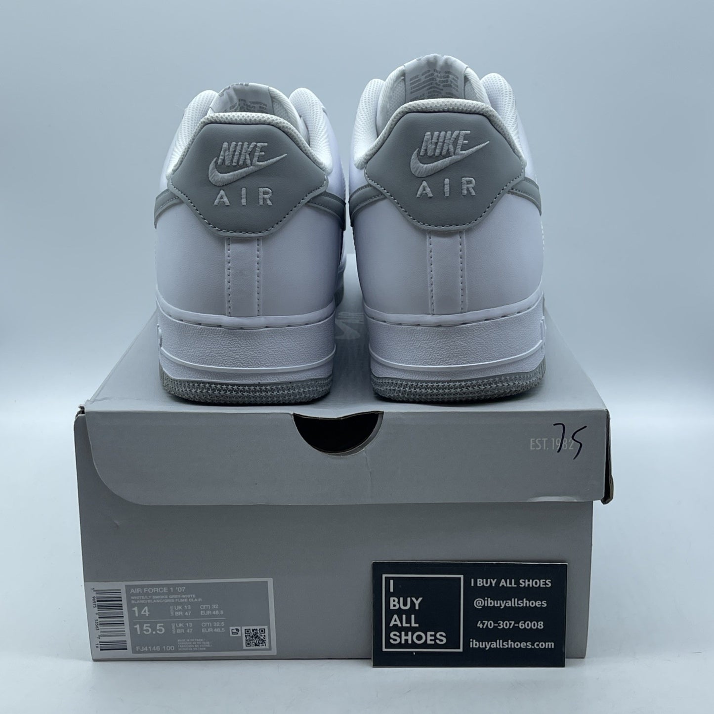 Size 14 - Nike Air Force 1 "Light Smoke Grey" White Leather (FJ4146 100)
