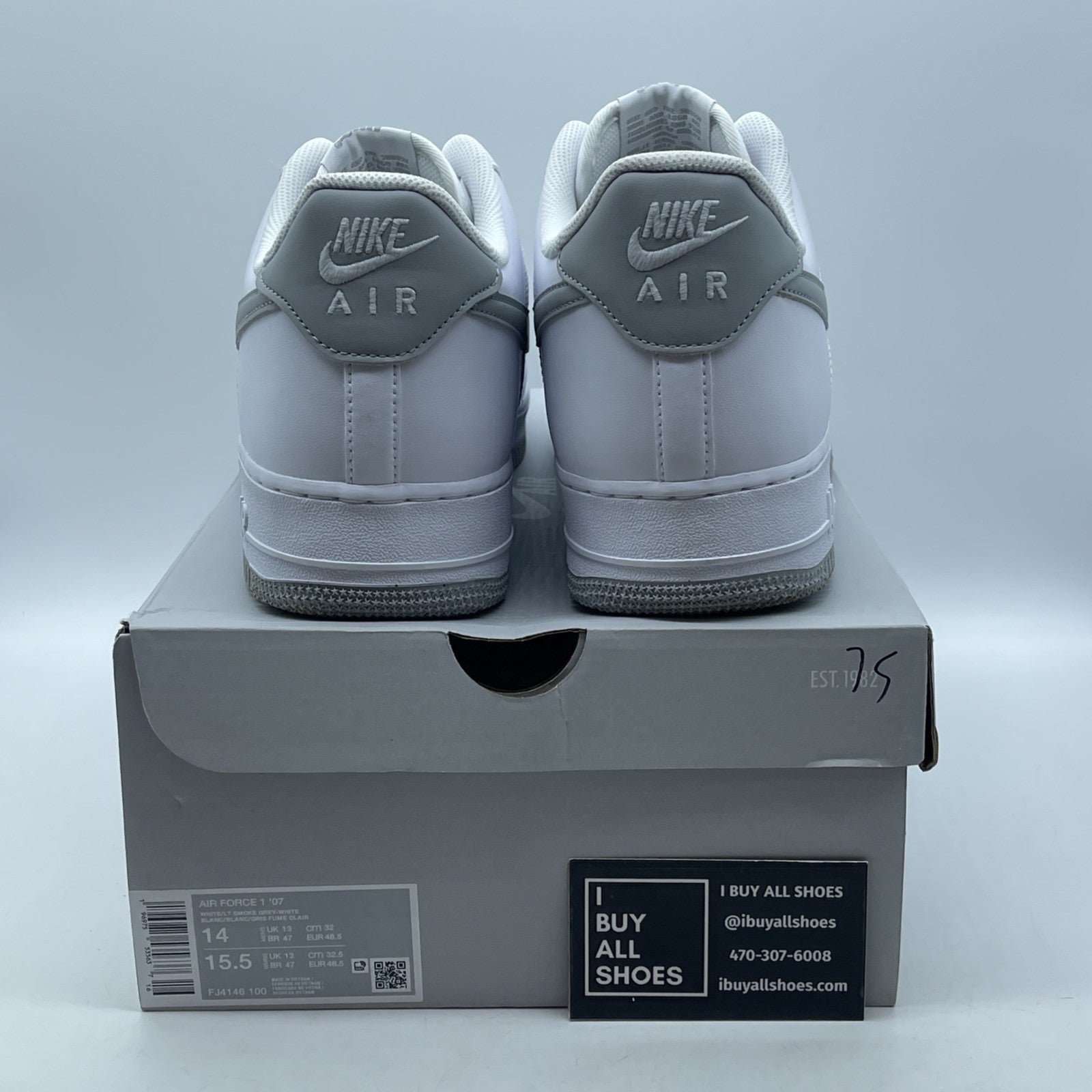 Size 14 - Nike Air Force 1 "Light Smoke Grey" White Leather (FJ4146 100)