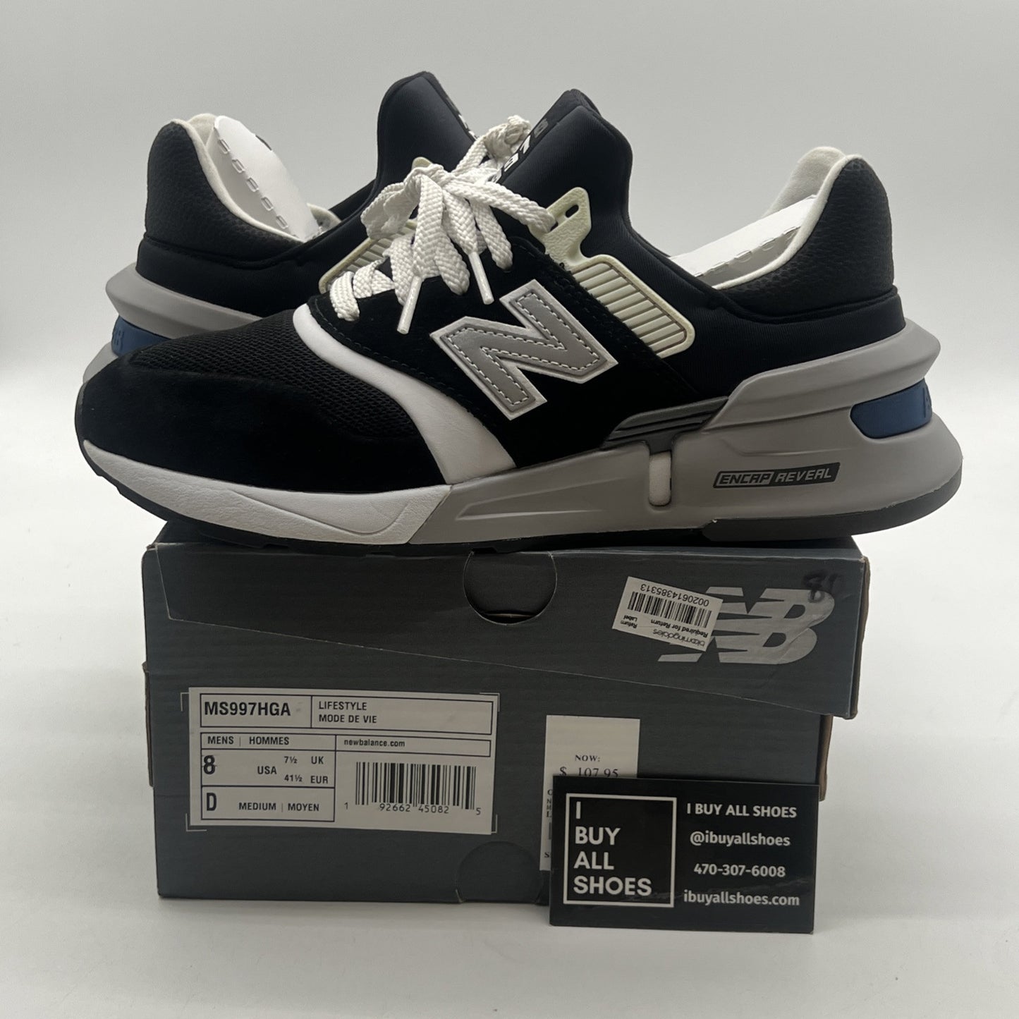 Size 8 - New Balance 997 Black White (MS997HGA)