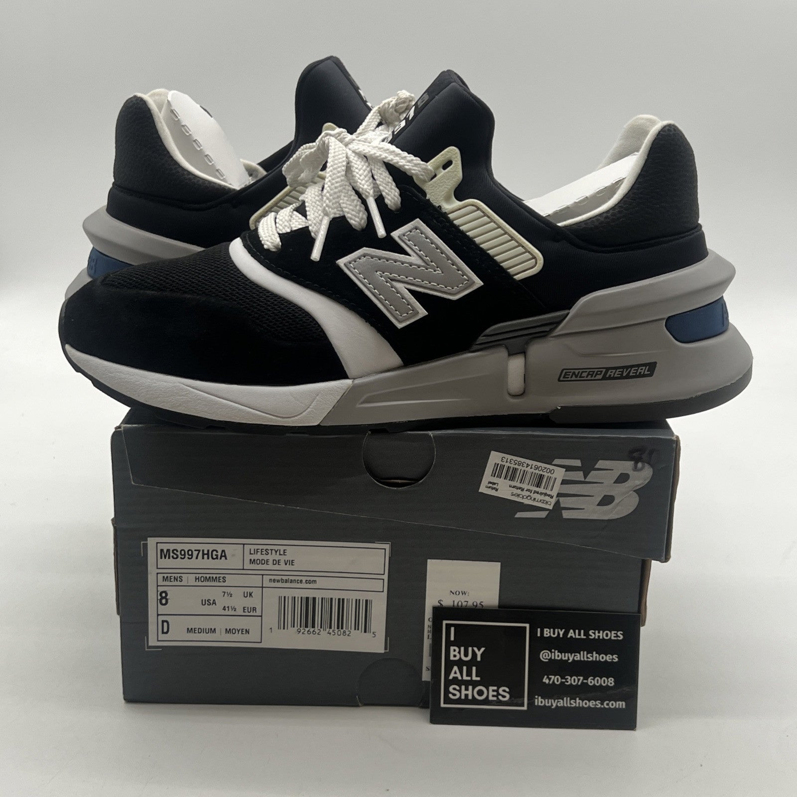 Size 8 - New Balance 997 Black White (MS997HGA)