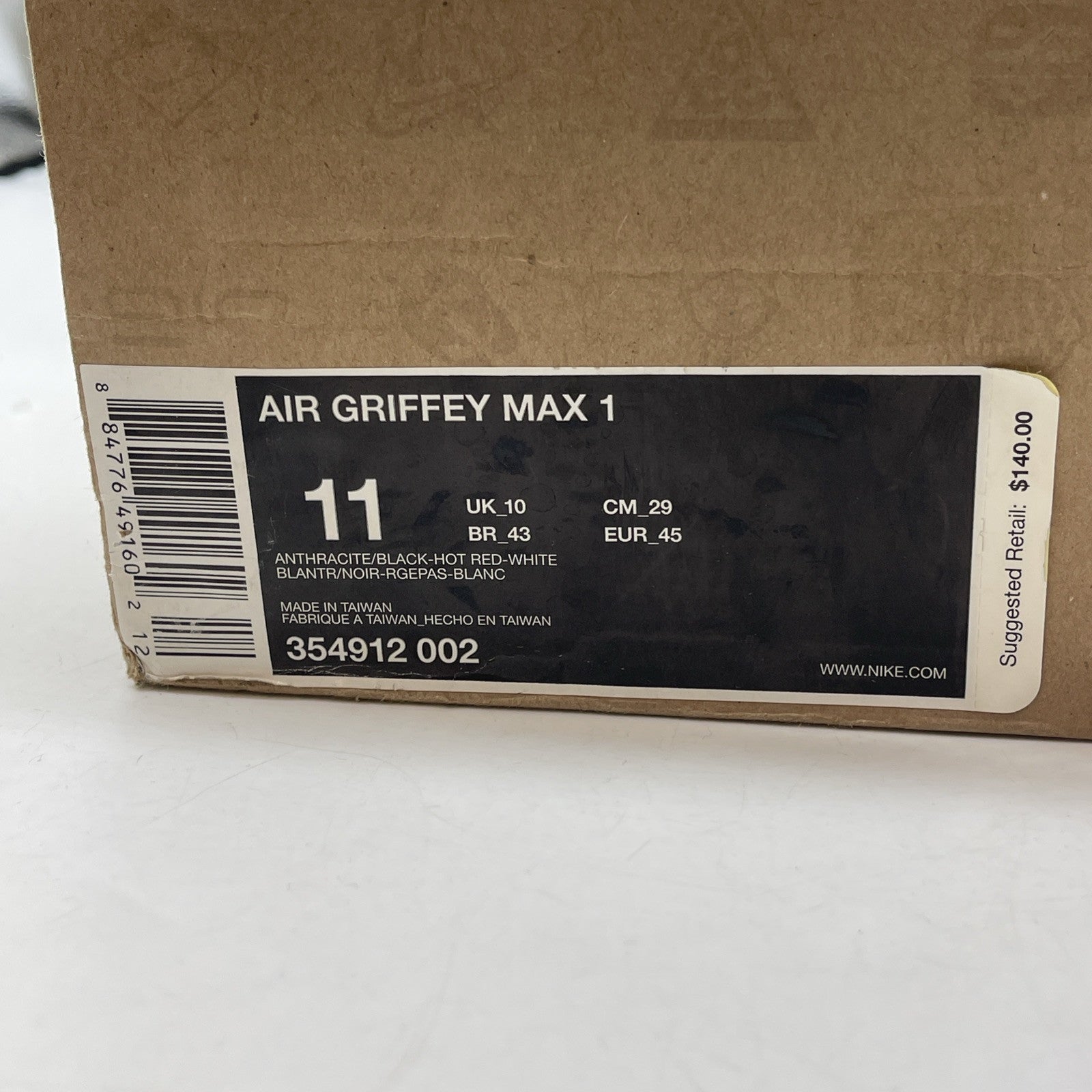 Size 11 - Nike Air Griffey Max 1 Anthracite Black Suede Leather (354912-002)