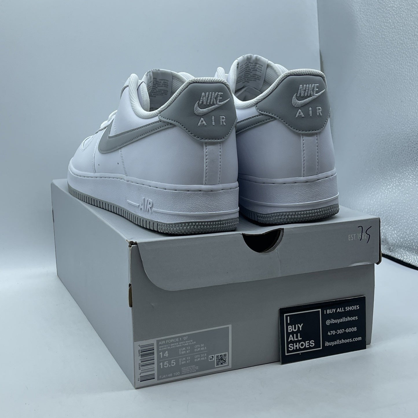 Size 14 - Nike Air Force 1 "Light Smoke Grey" White Leather (FJ4146 100)