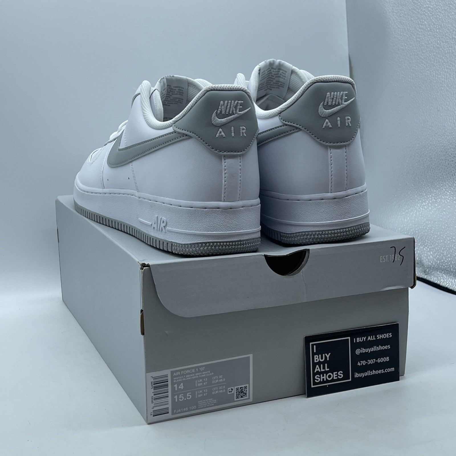 Size 14 - Nike Air Force 1 "Light Smoke Grey" White Leather (FJ4146 100)