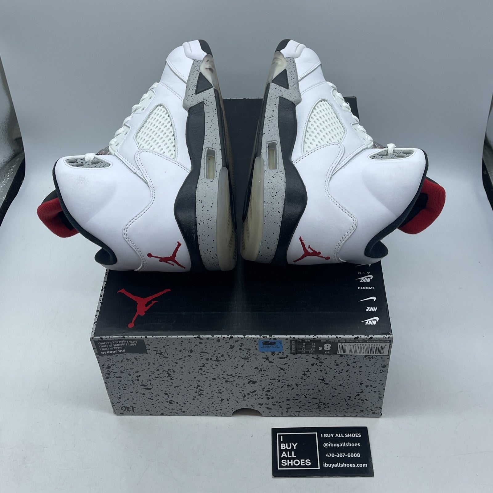 Size 8.5 - Air Jordan 5 Retro White Cement Grey red Black Leather (136027-104)