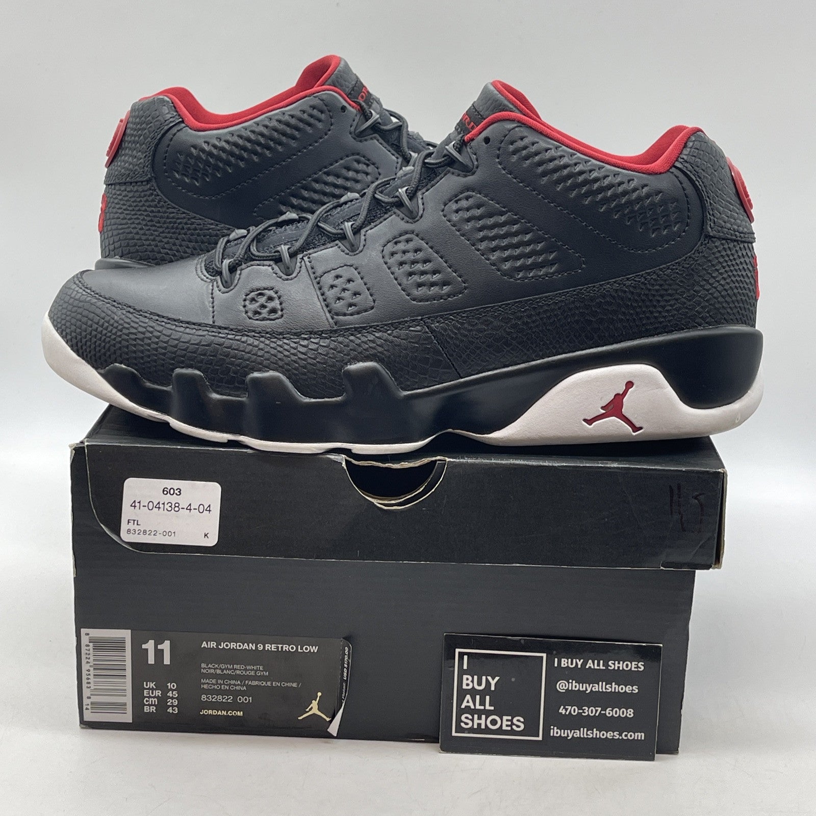 Size 11 - Air Jordan 9 Retro Low Snakeskin Black Red Leather (832822-001)