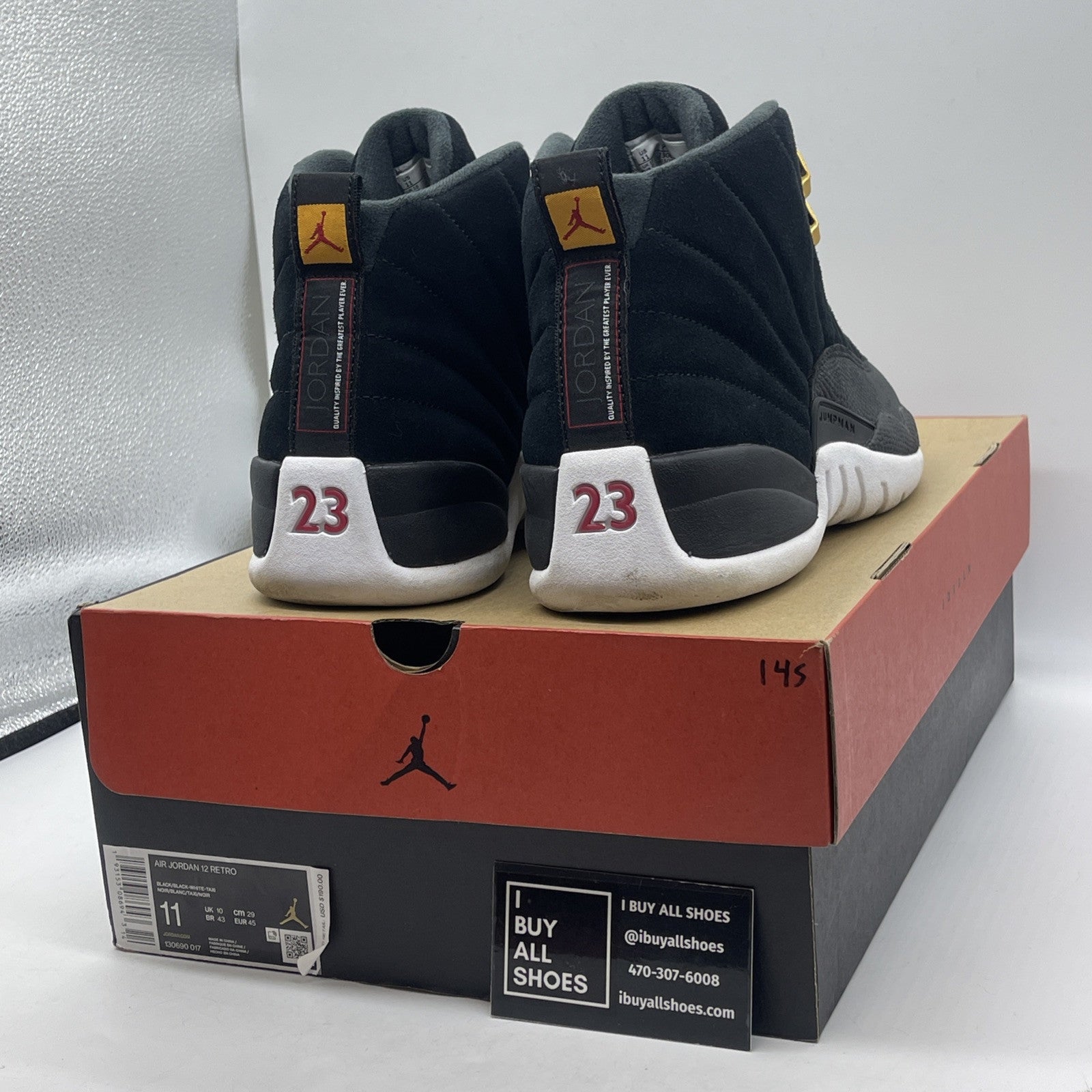 Size 11 - Air Jordan 12 Retro Reverse Taxi Black Suede Leather (130690-017)